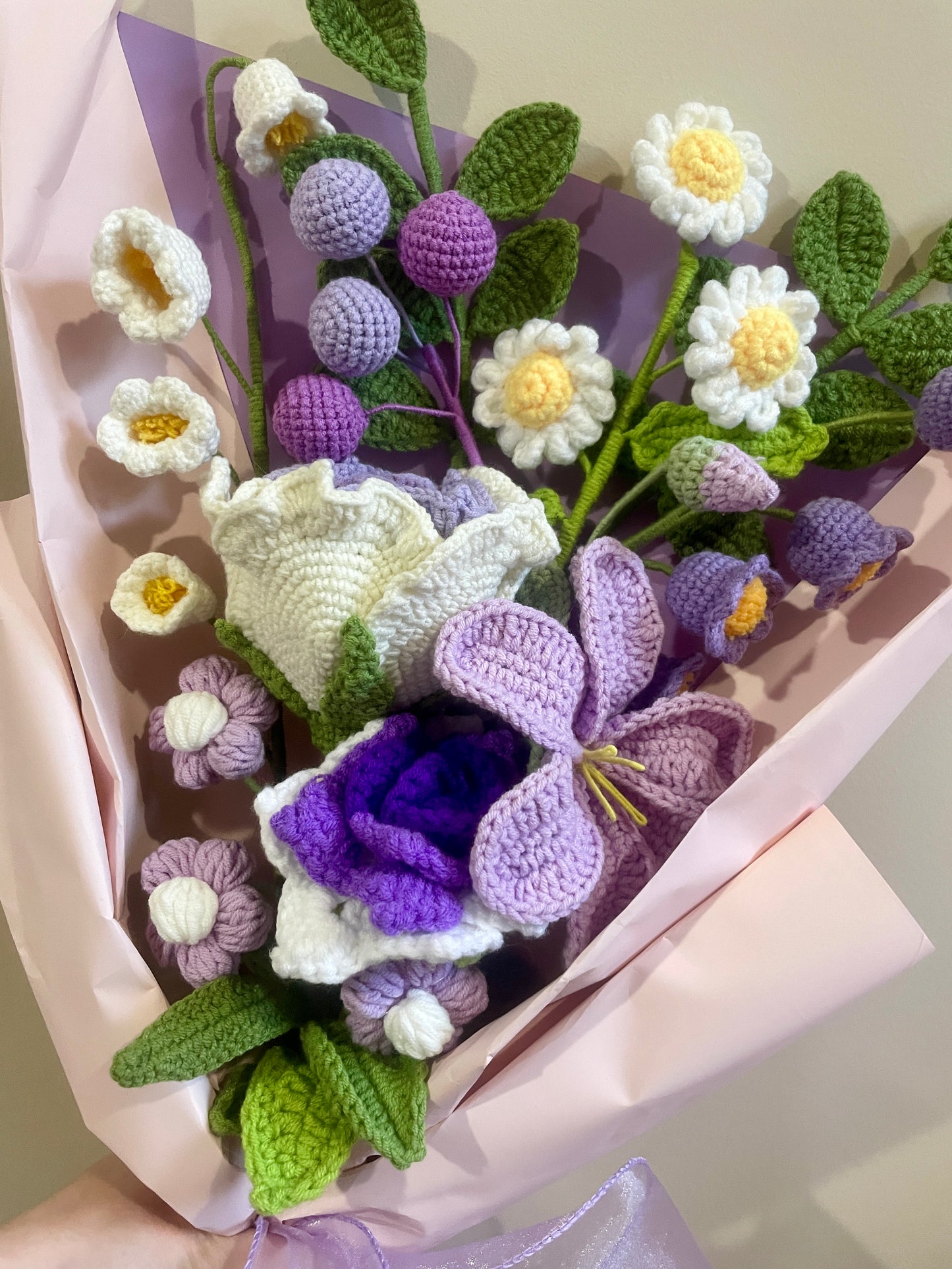 Mixed Purple Crochet Flowers Bouquet with package Style A
