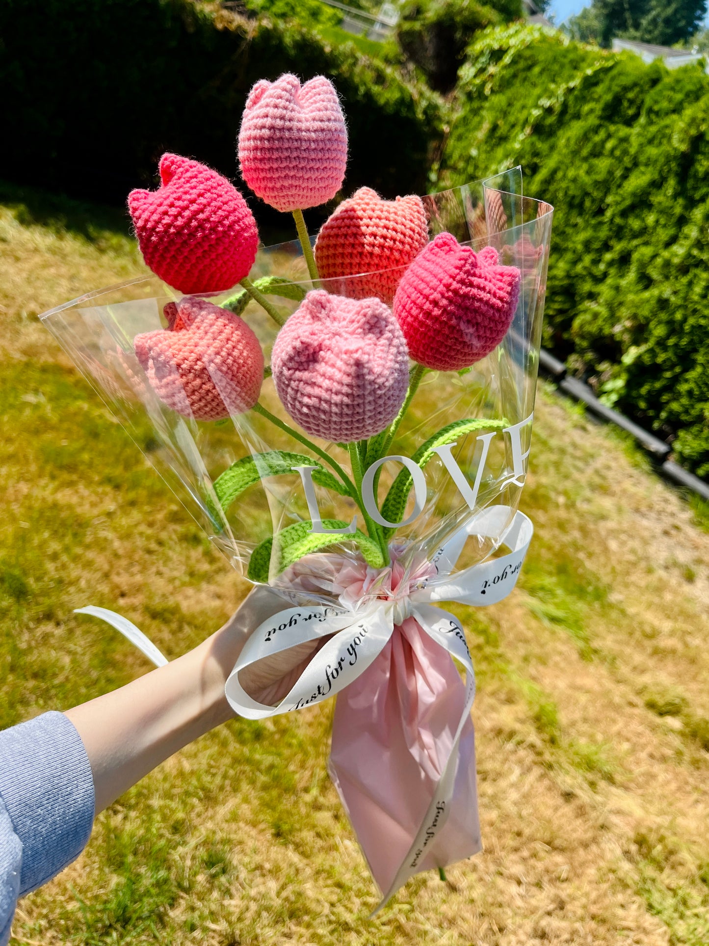 6 Stems Pink & Red Tulips Bouquet with package
