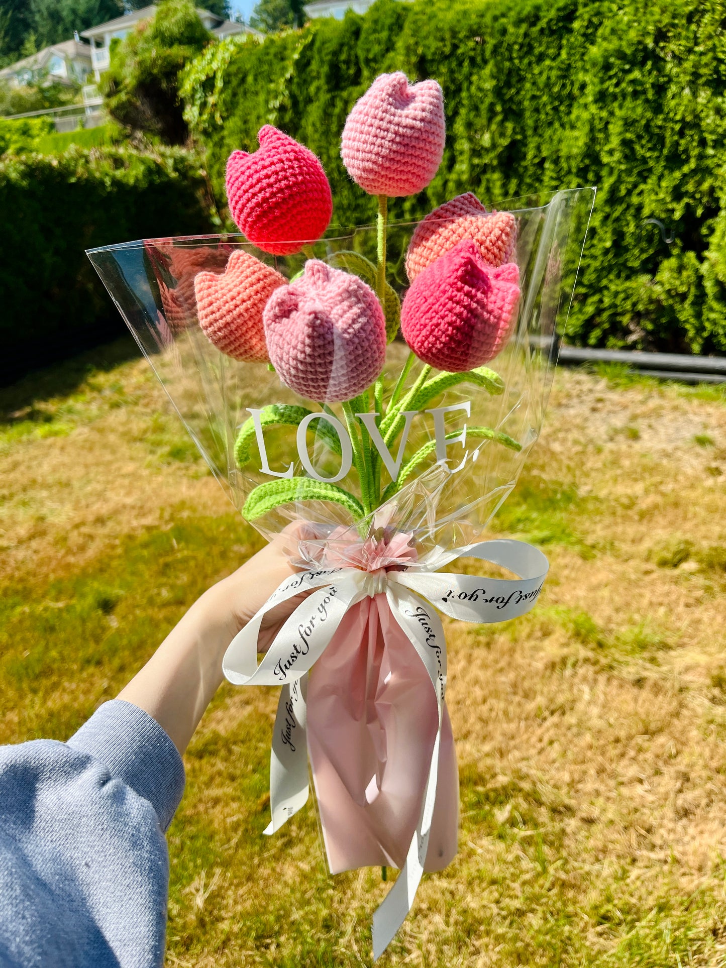 6 Stems Pink & Red Tulips Bouquet with package
