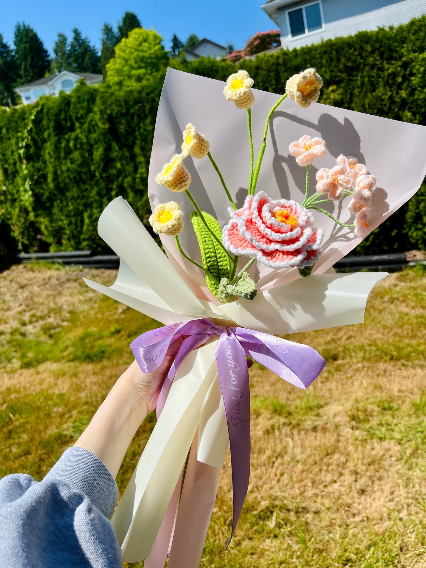 Mixed Small Peony Crochet Flowers Bouquet with package Style 1