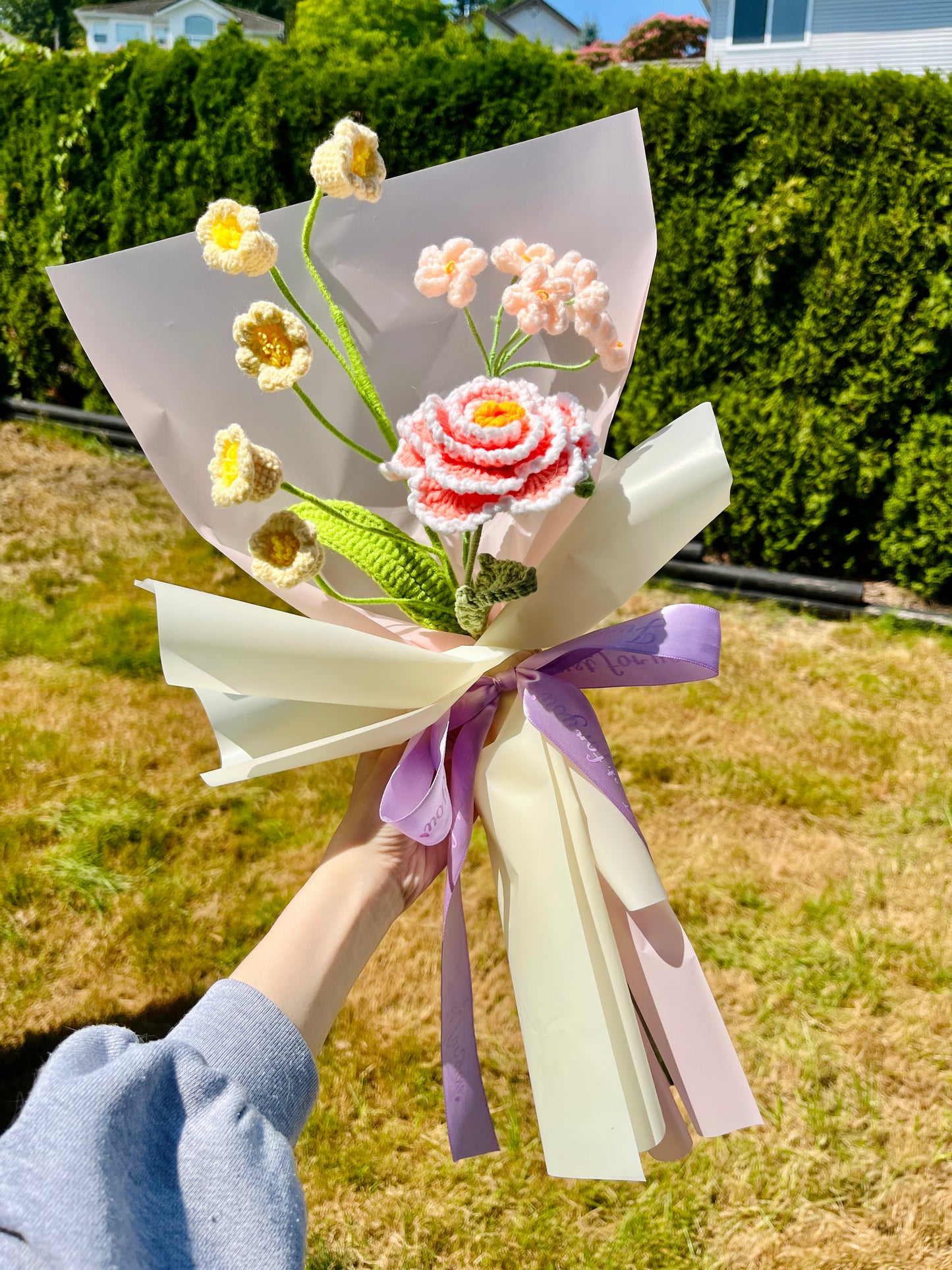 Mixed Small Peony Crochet Flowers Bouquet with package Style 1