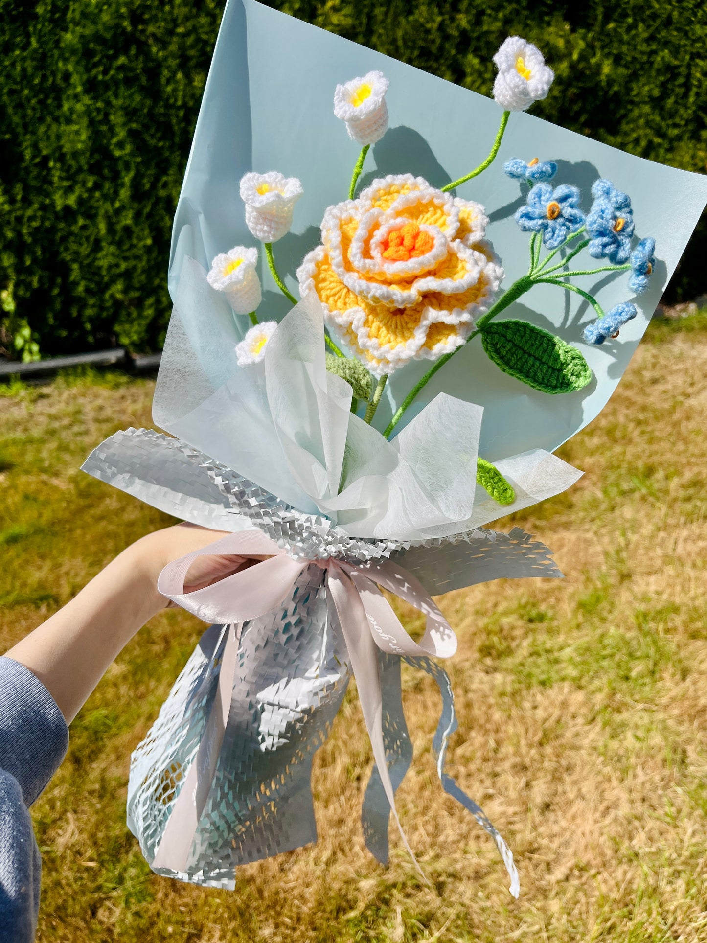 Mixed Small Peony Crochet Flowers Bouquet with package Style 1