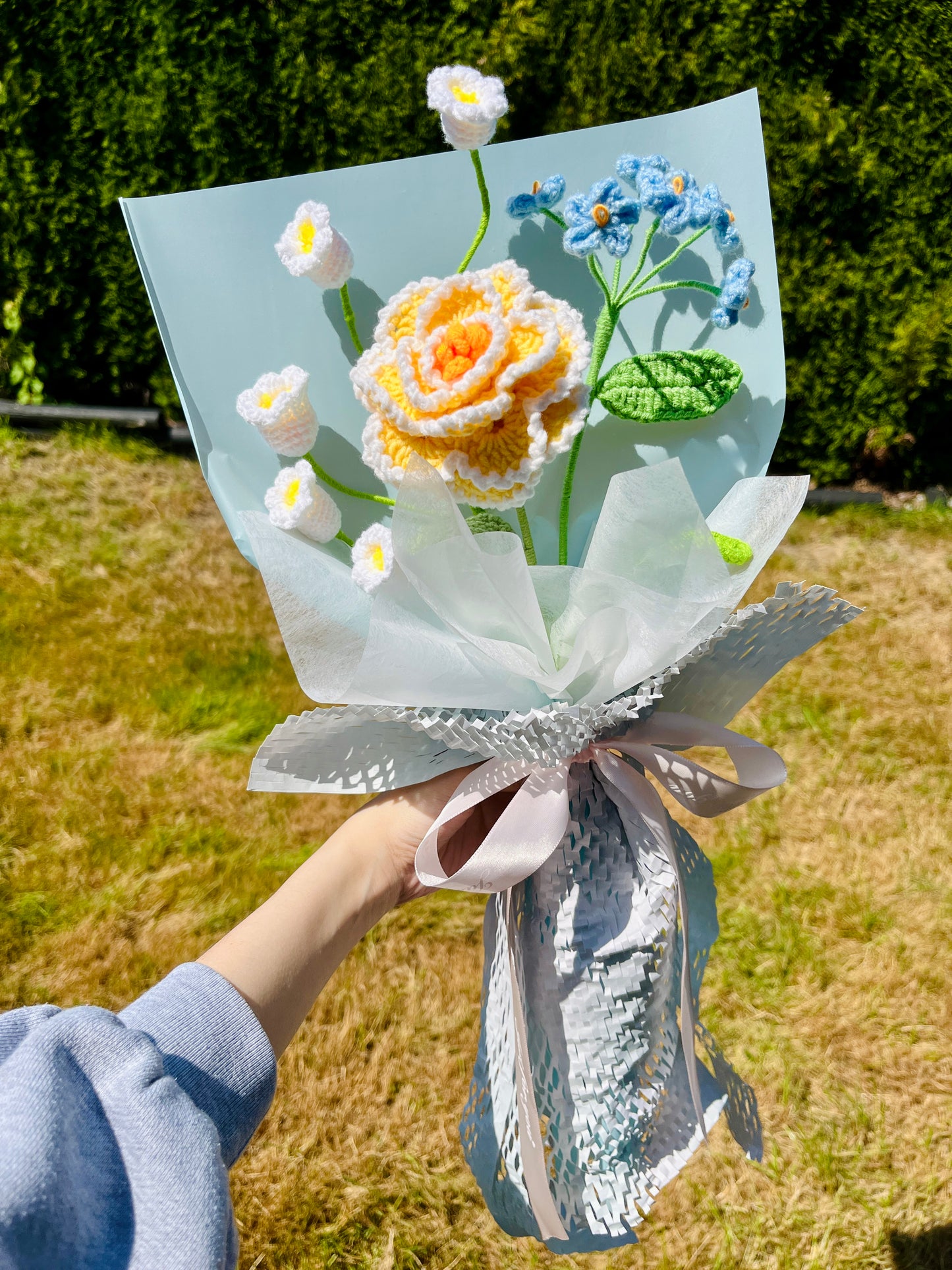 Mixed Small Peony Crochet Flowers Bouquet with package Style 1