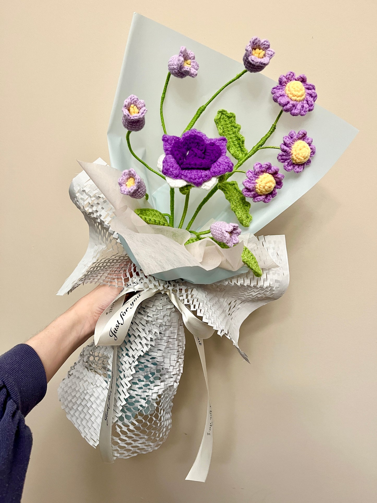 Mixed Small Rose Crochet Flowers Bouquet with package