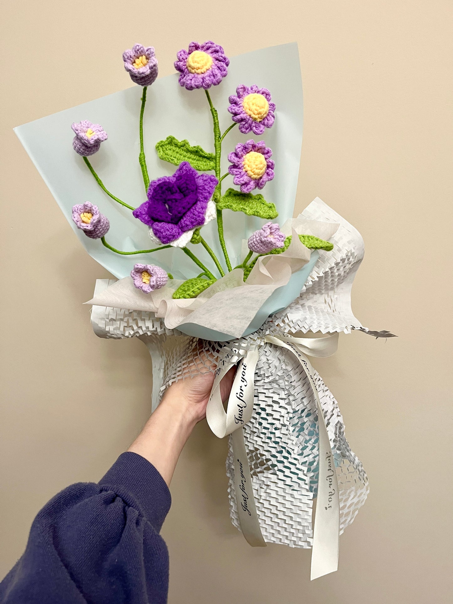 Mixed Small Rose Crochet Flowers Bouquet with package