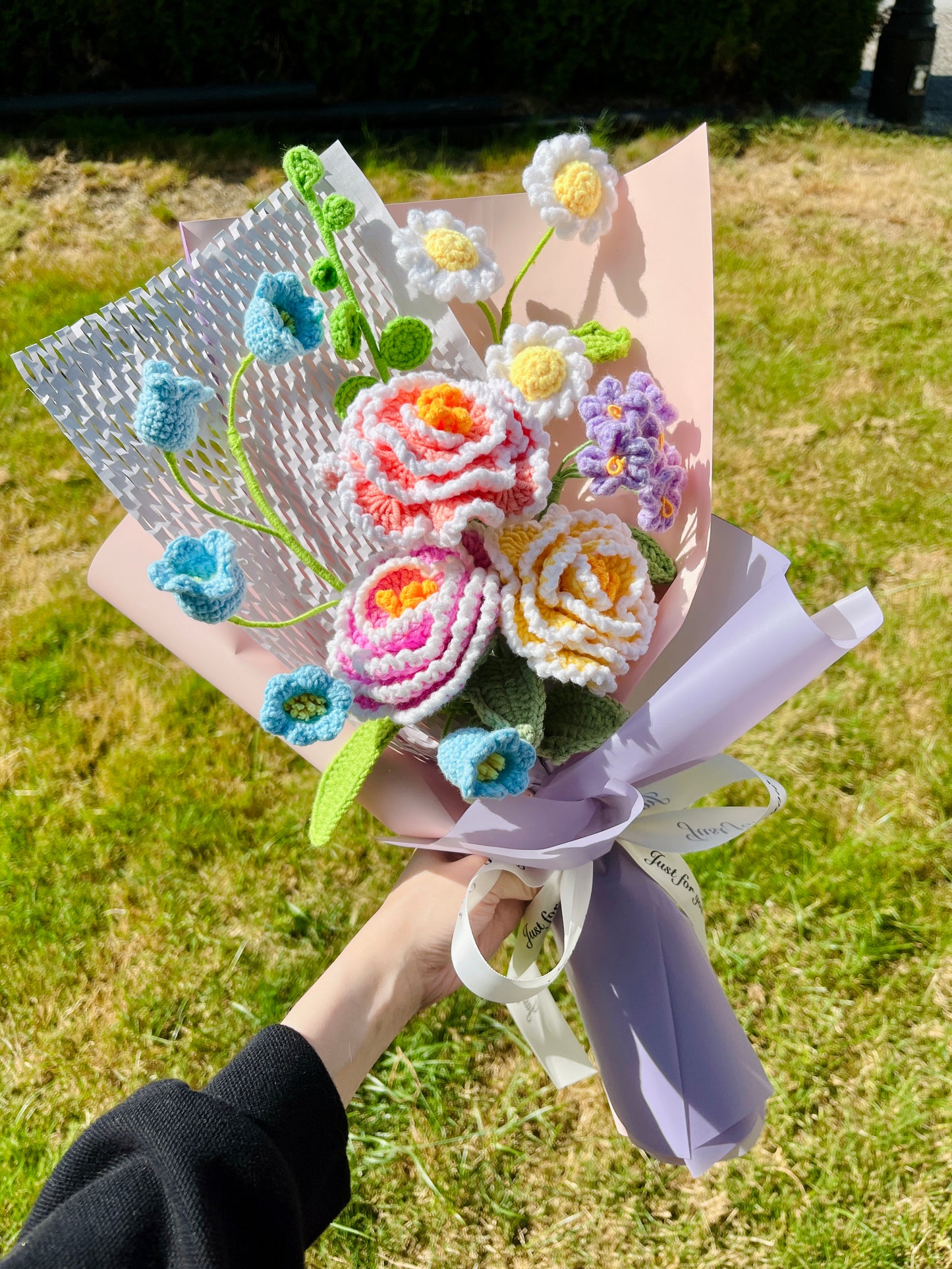 Mixed Peony Crochet Flowers Bouquet with package