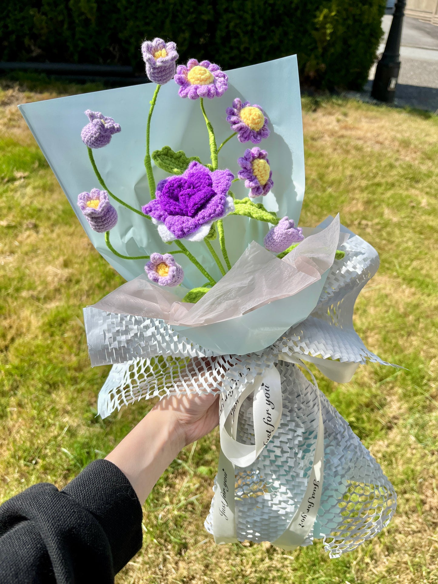 Mixed Small Rose Crochet Flowers Bouquet with package