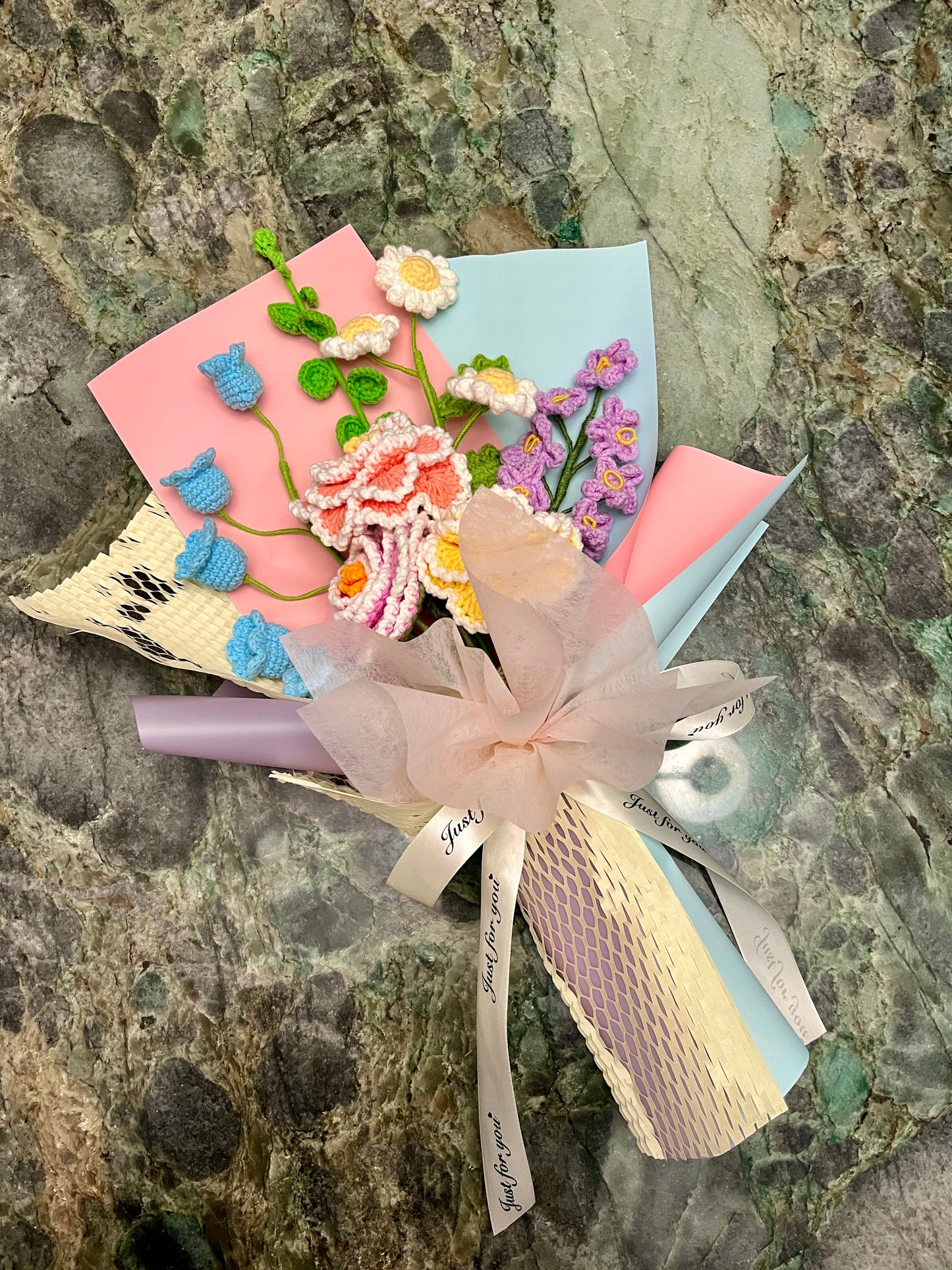 Mixed Peony Crochet Flowers Bouquet with package