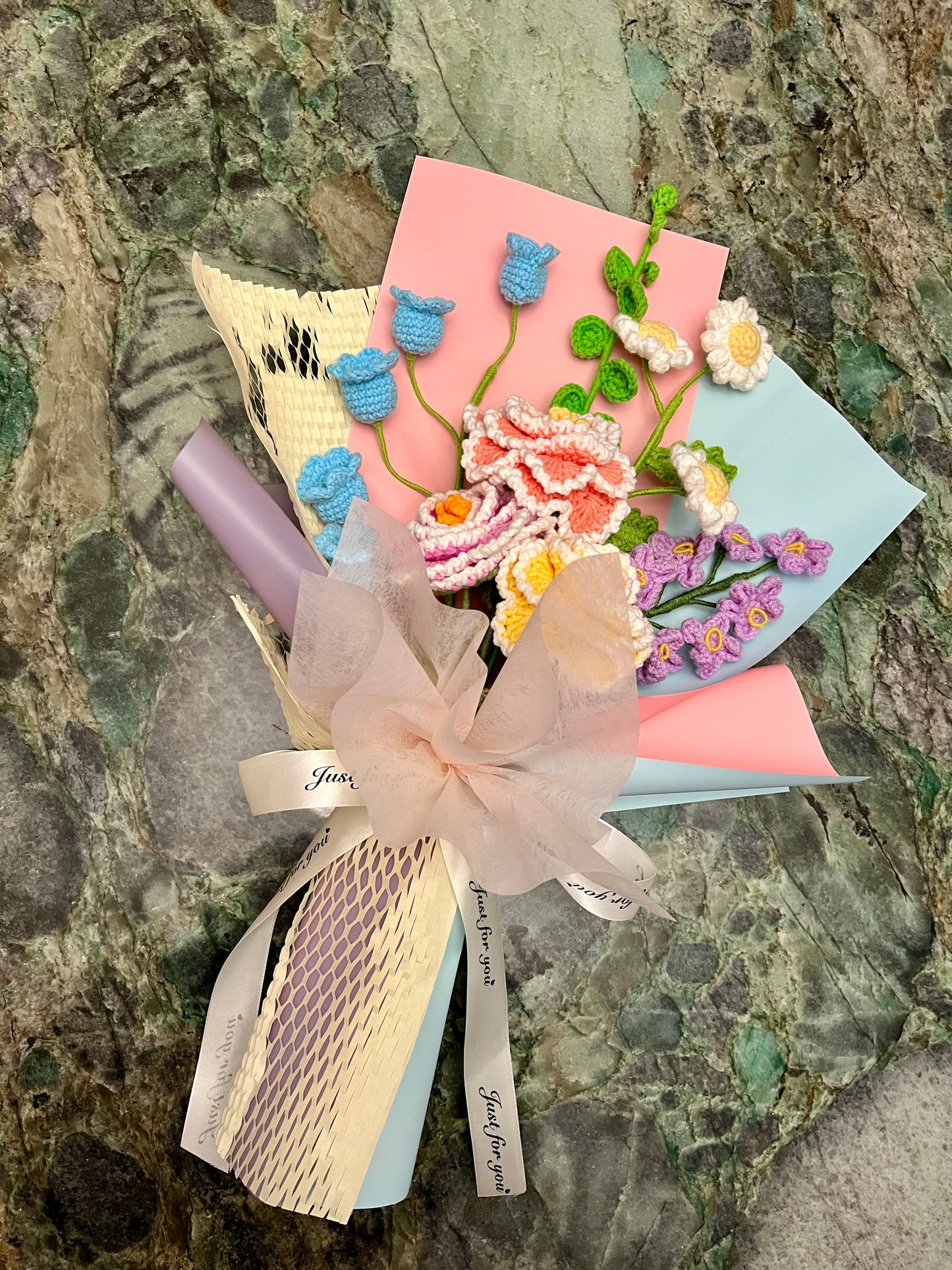 Mixed Peony Crochet Flowers Bouquet with package