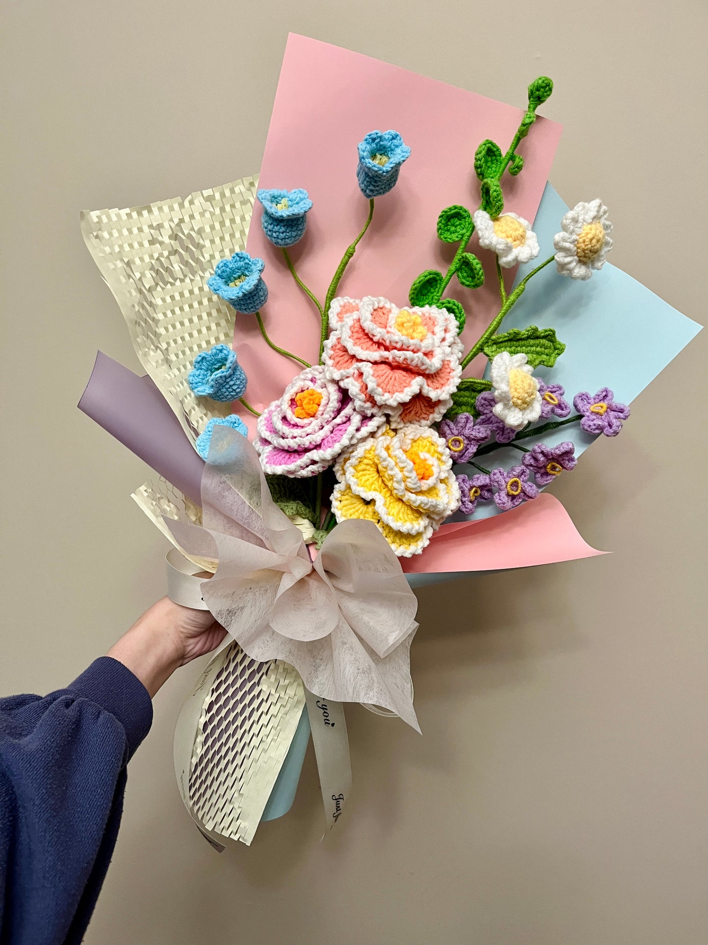Mixed Peony Crochet Flowers Bouquet with package