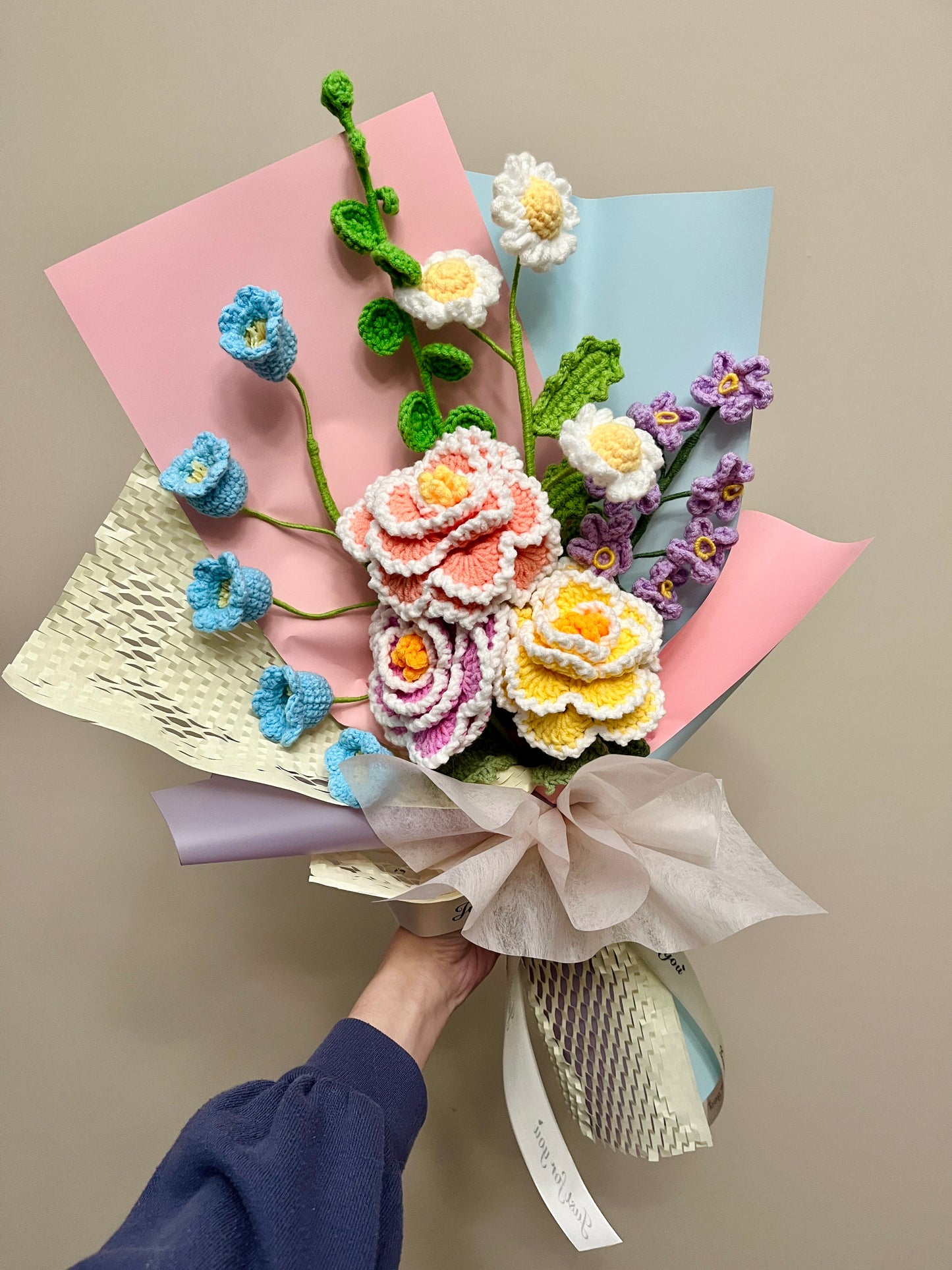 Mixed Peony Crochet Flowers Bouquet with package