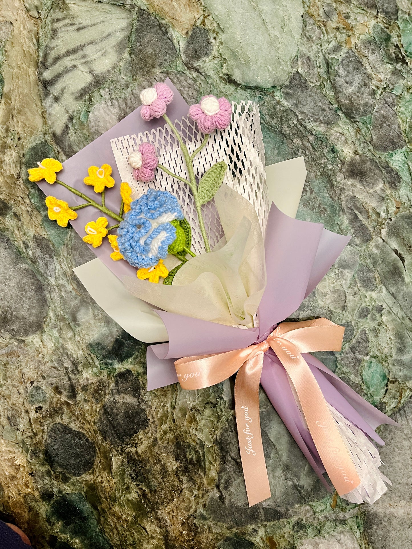 Mixed Small Carnation Crochet Flowers Bouquet with package