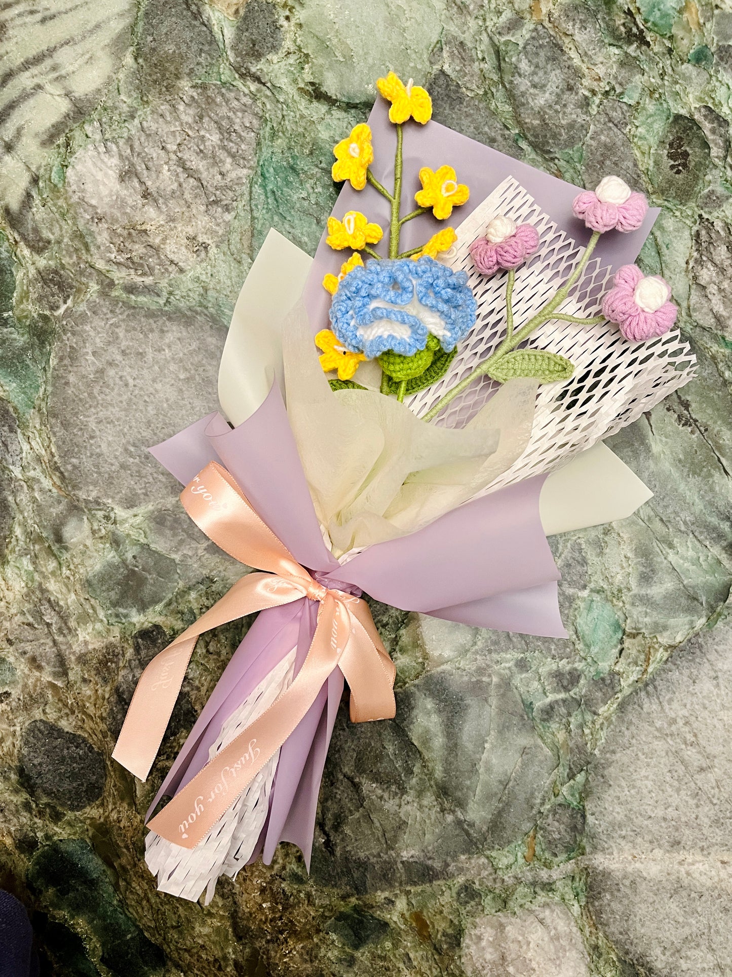 Mixed Small Carnation Crochet Flowers Bouquet with package