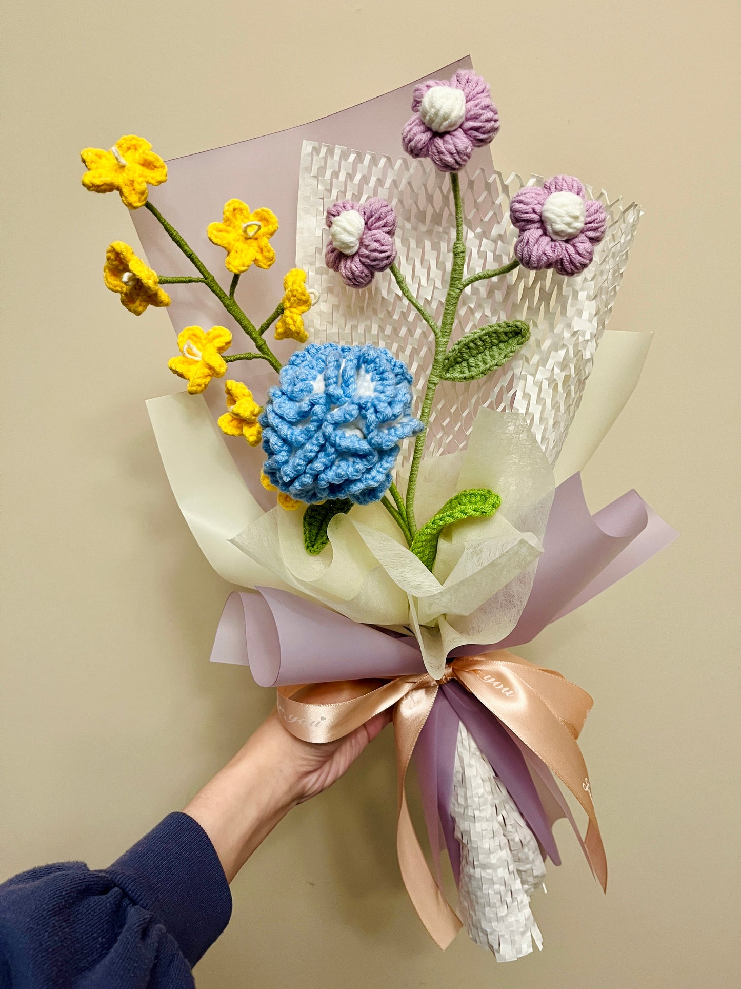 Mixed Small Carnation Crochet Flowers Bouquet with package