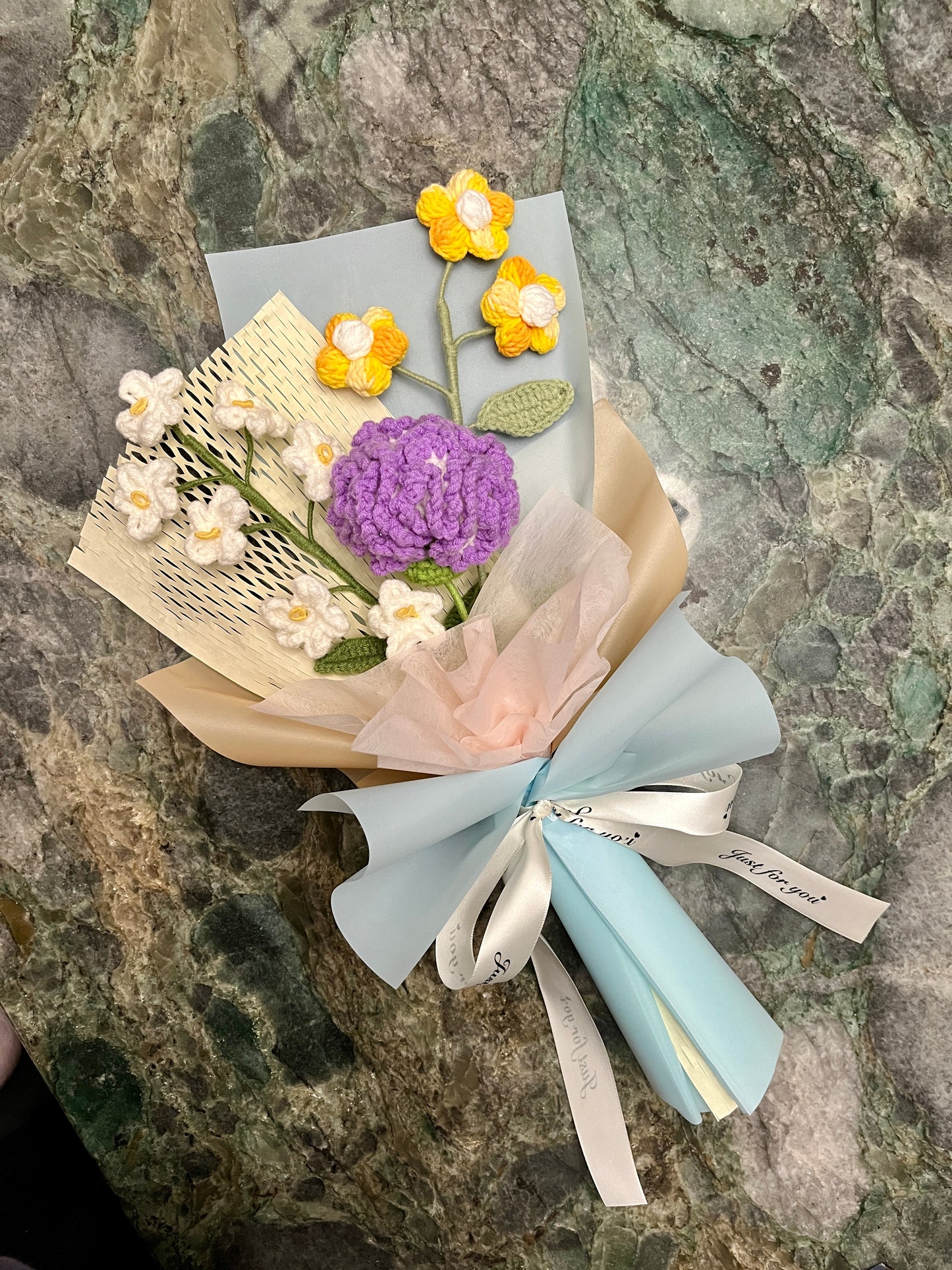 Mixed Small Carnation Crochet Flowers Bouquet with package