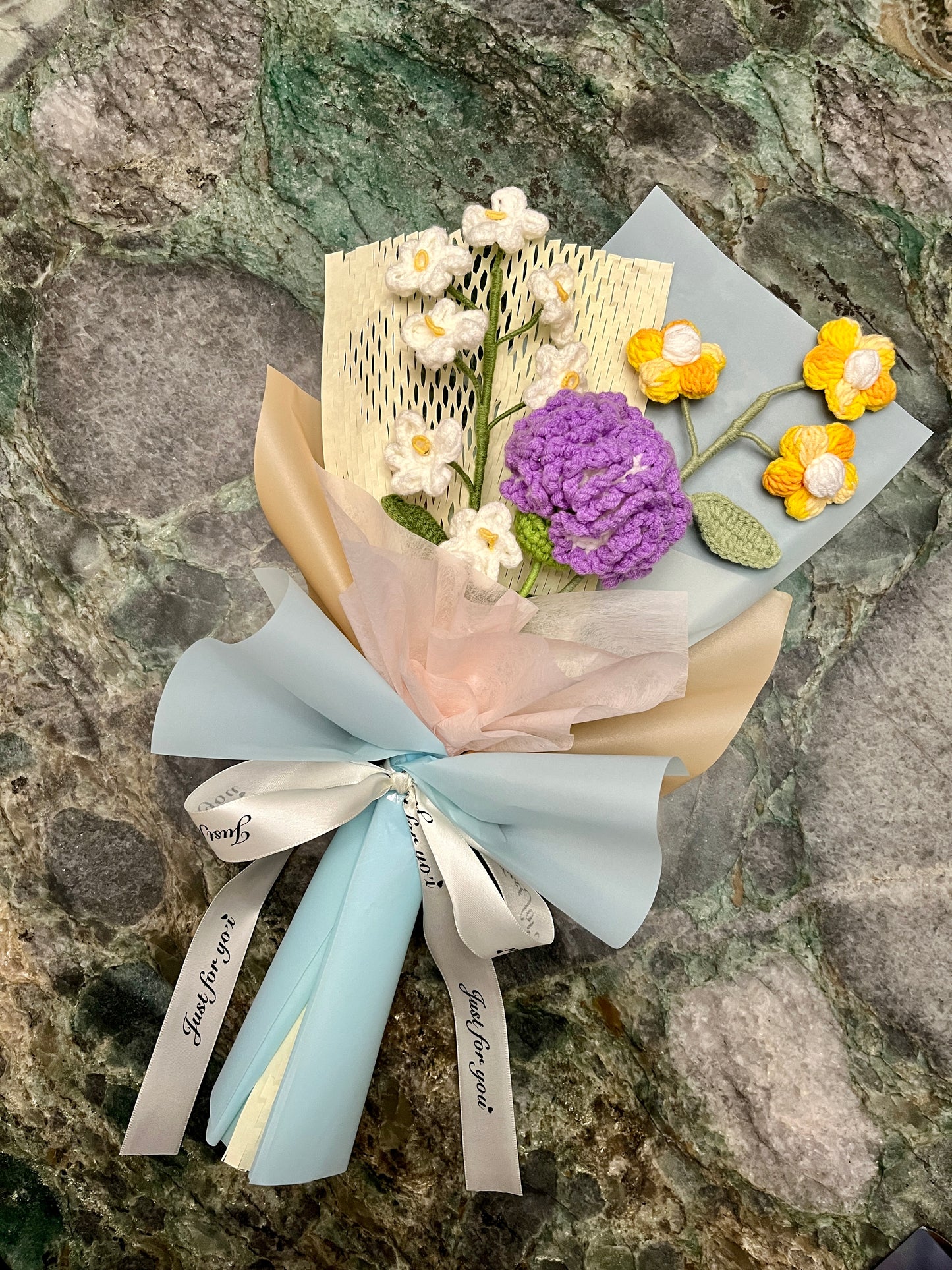 Mixed Small Carnation Crochet Flowers Bouquet with package