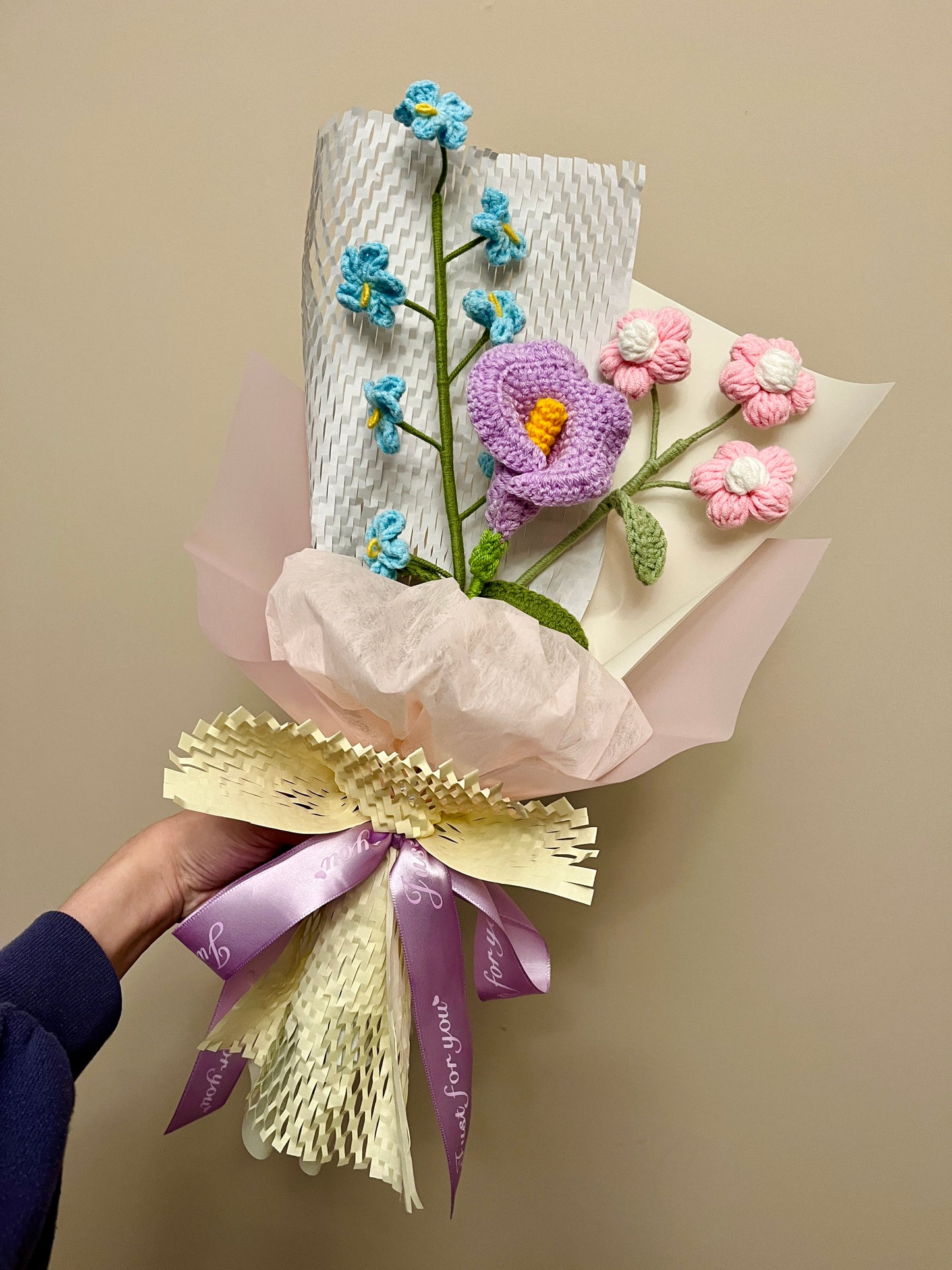 Mixed Small Calla Lily Crochet Flowers Bouquet with package