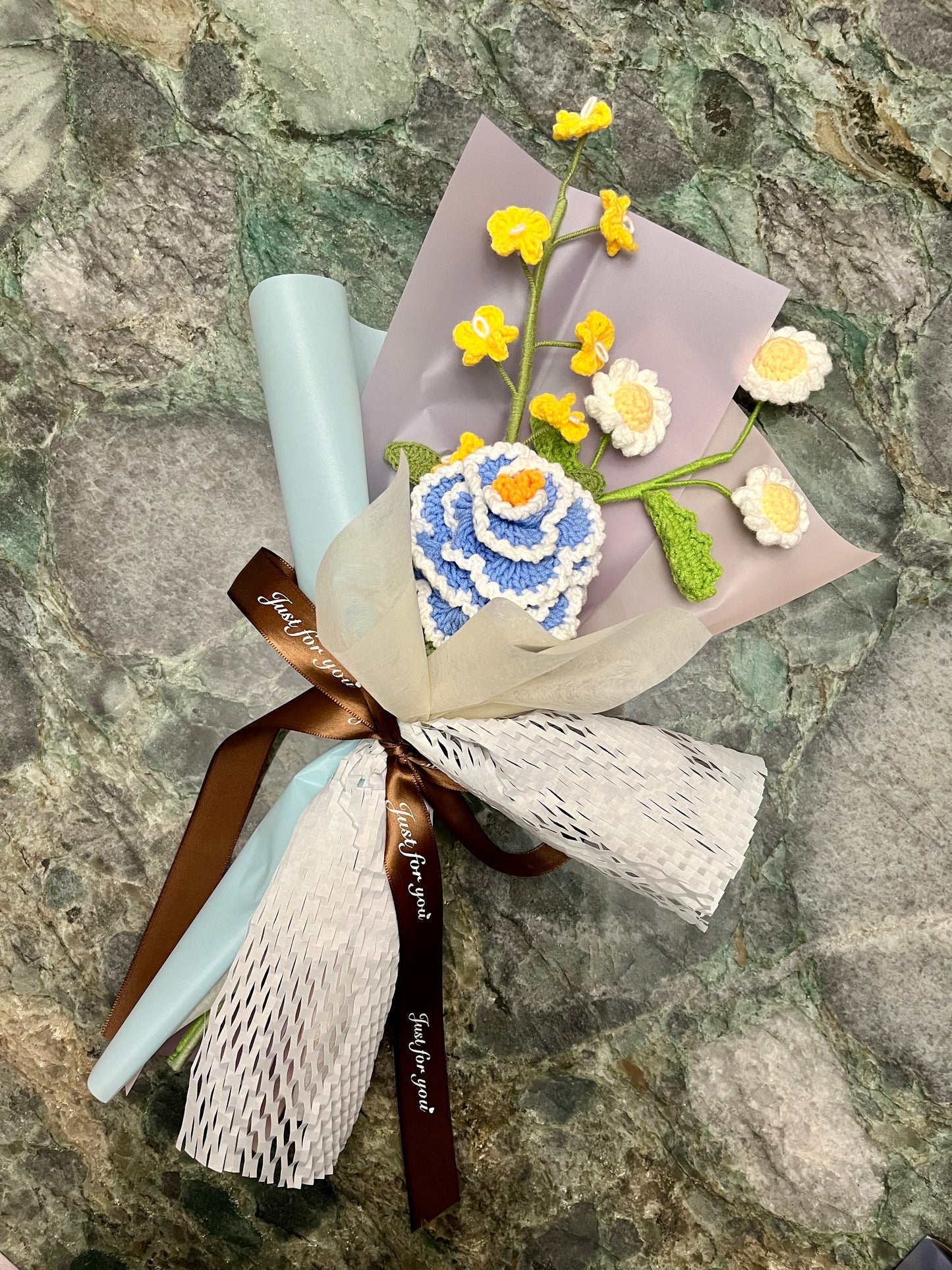 Mixed Small Peony Crochet Flowers Bouquet with package Style 2