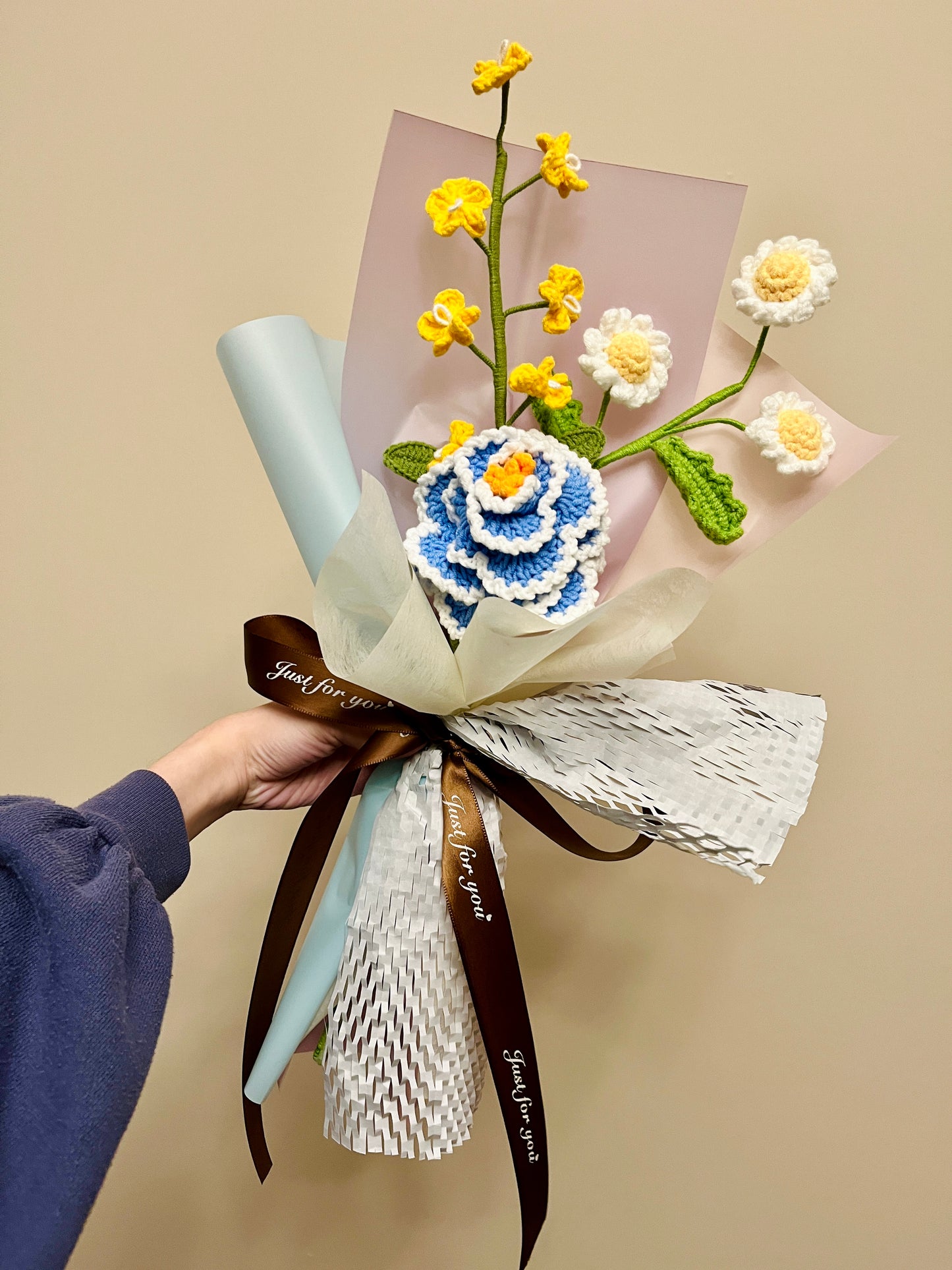 Mixed Small Peony Crochet Flowers Bouquet with package Style 2