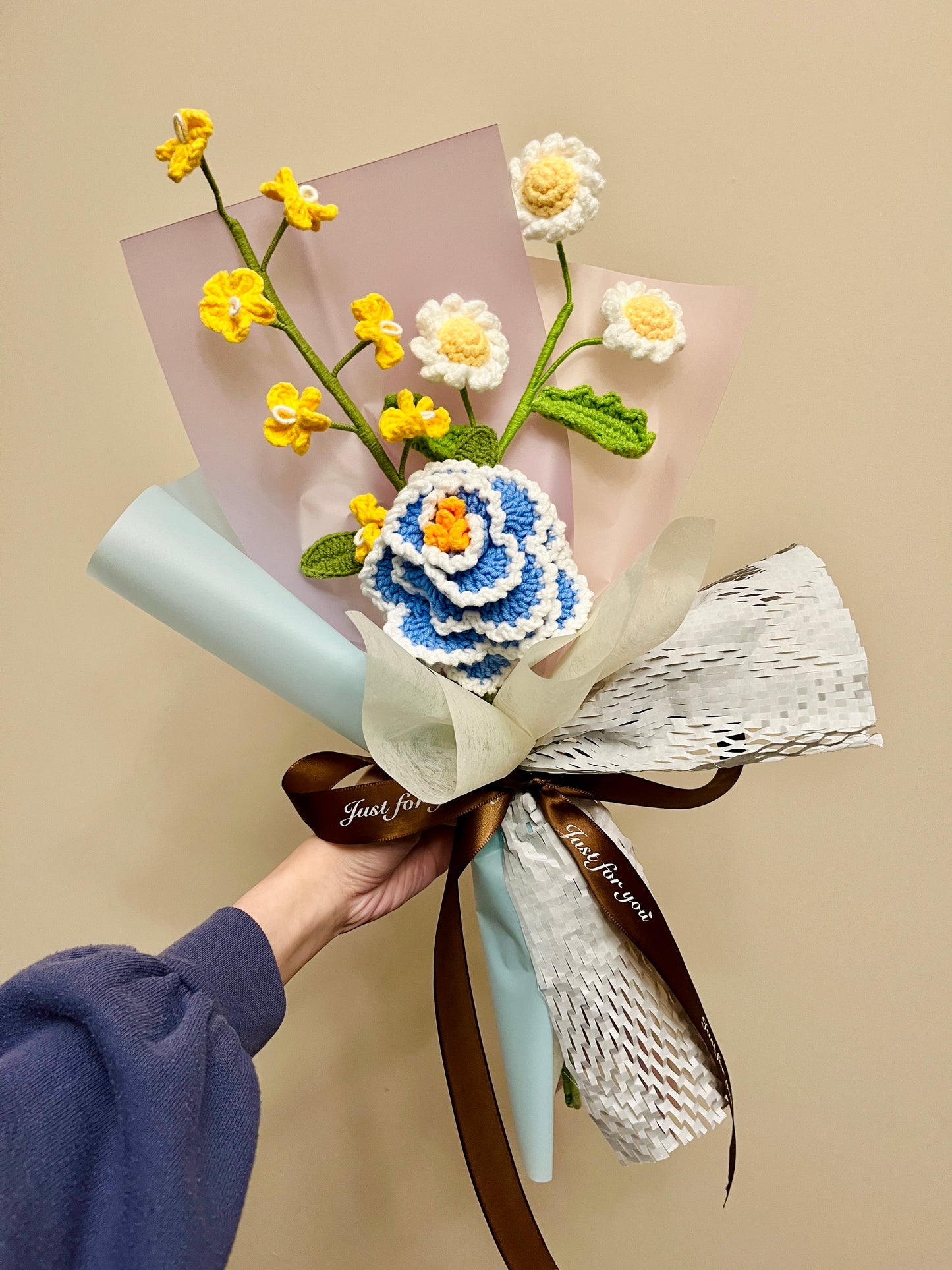 Mixed Small Peony Crochet Flowers Bouquet with package Style 2