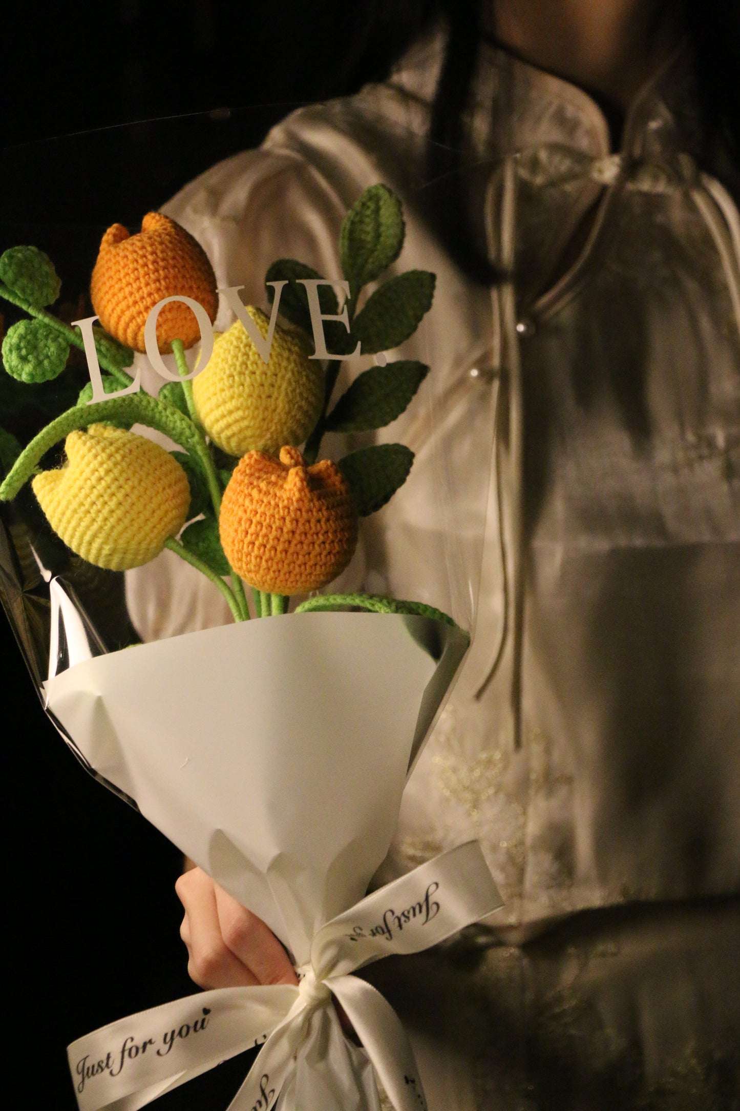4 Stems Yellow & Orange Tulips Bouquet with package
