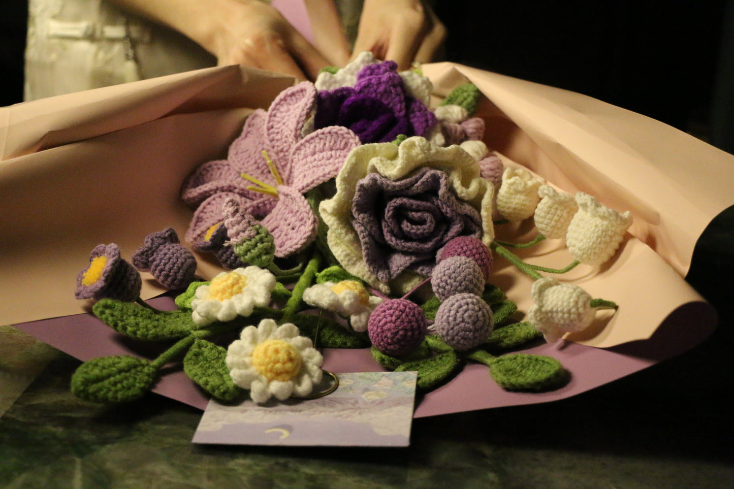 Mixed Purple Crochet Flowers Bouquet with package Style A