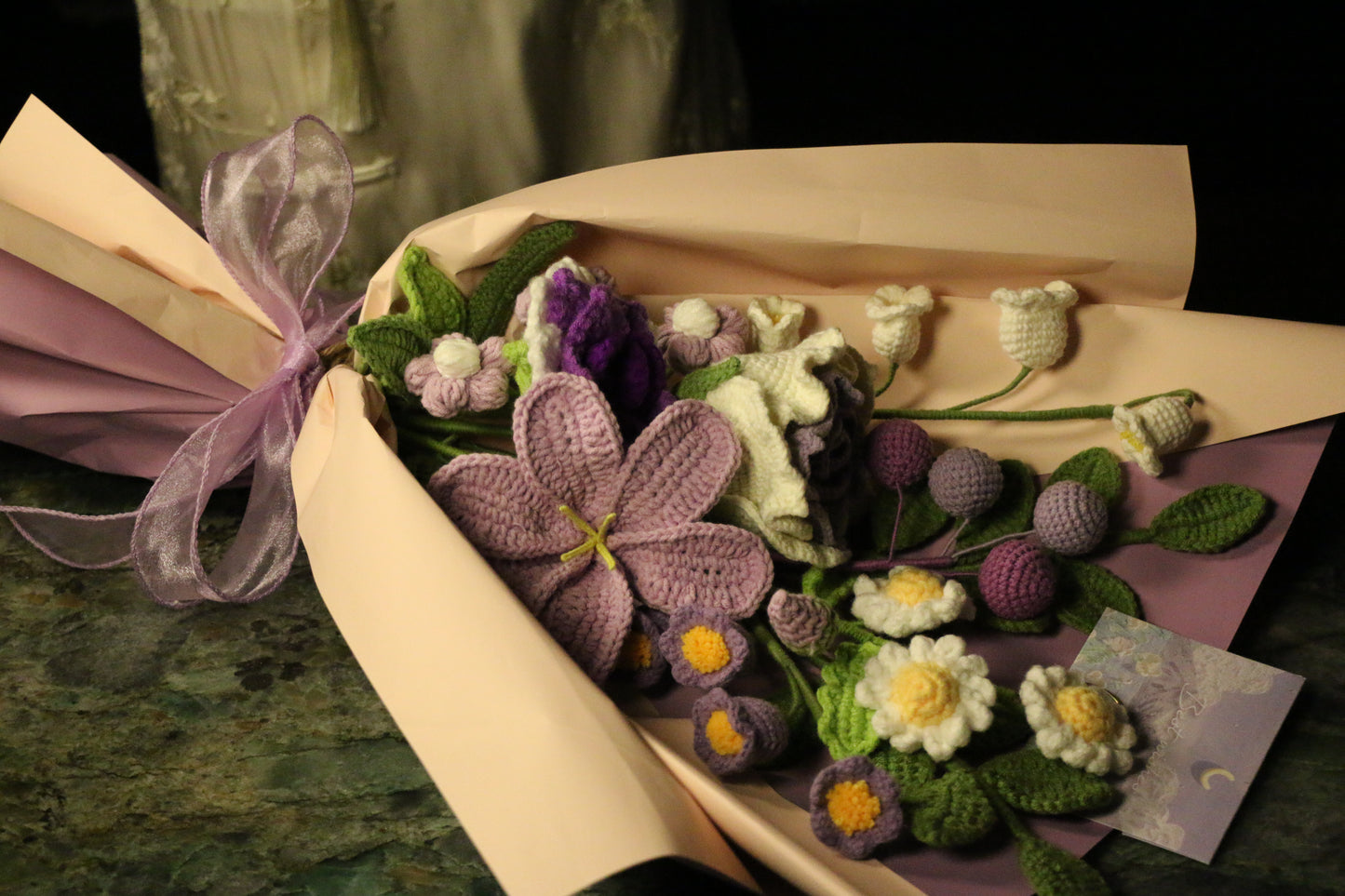 Mixed Purple Crochet Flowers Bouquet with package Style A