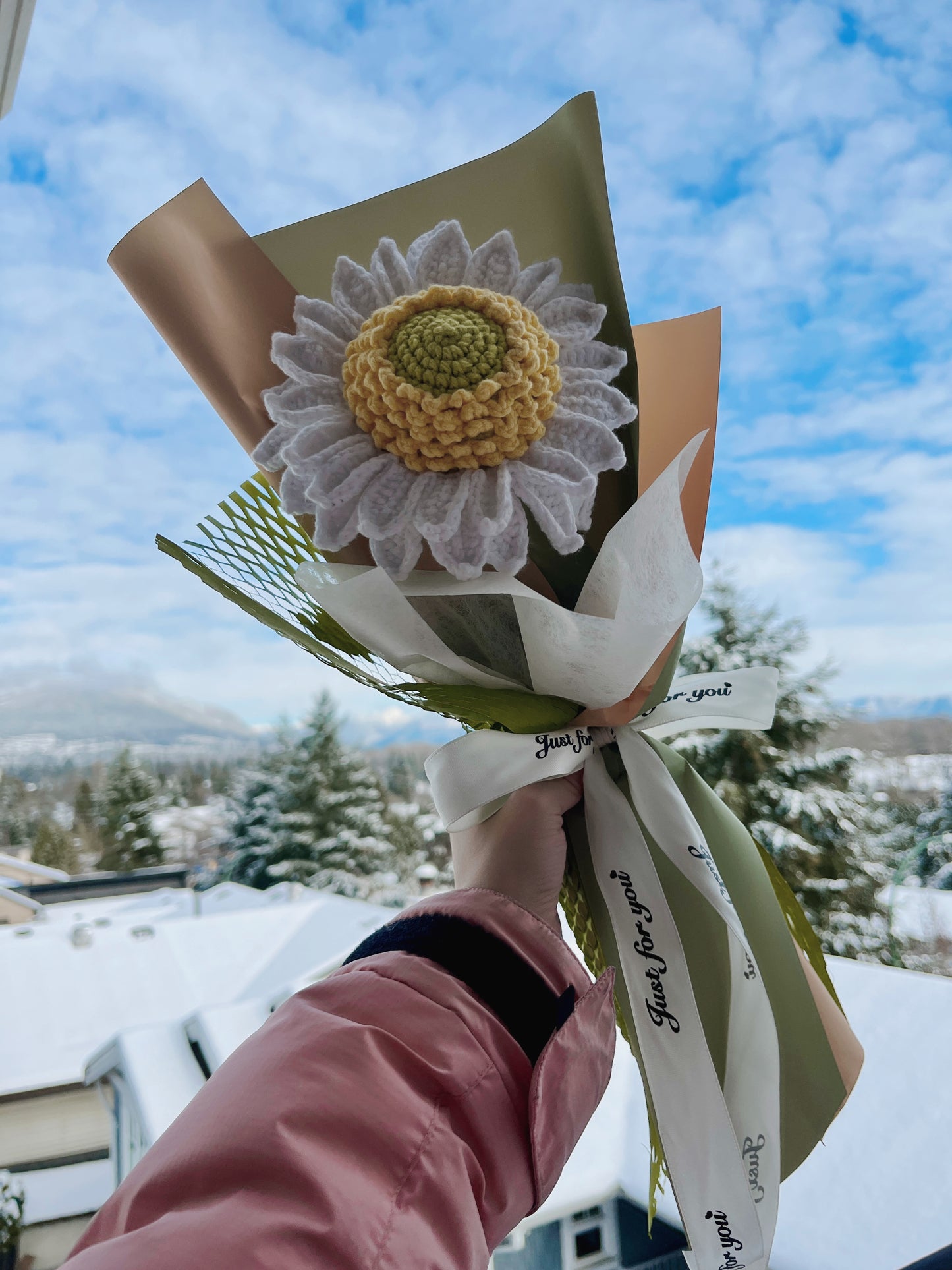 Single Stem White Double-Layer Sunflower Bouquet with Package