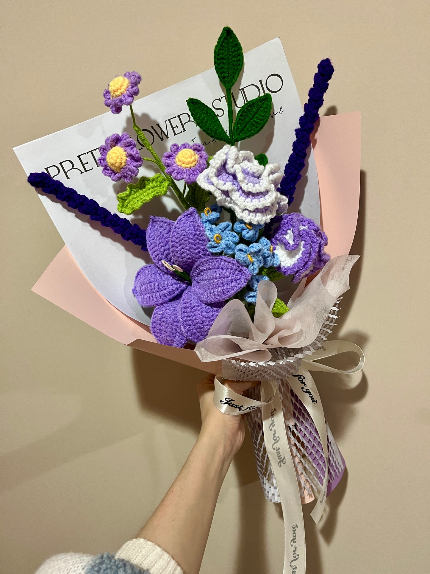 Mixed Purple Crochet Flowers Bouquet with package Style B