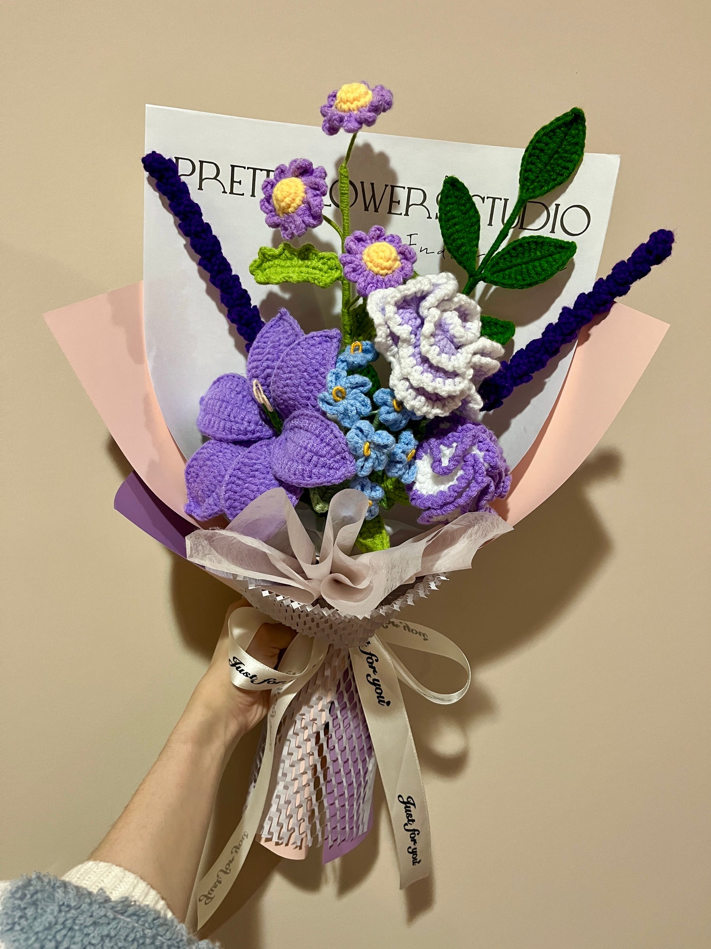 Mixed Purple Crochet Flowers Bouquet with package Style B
