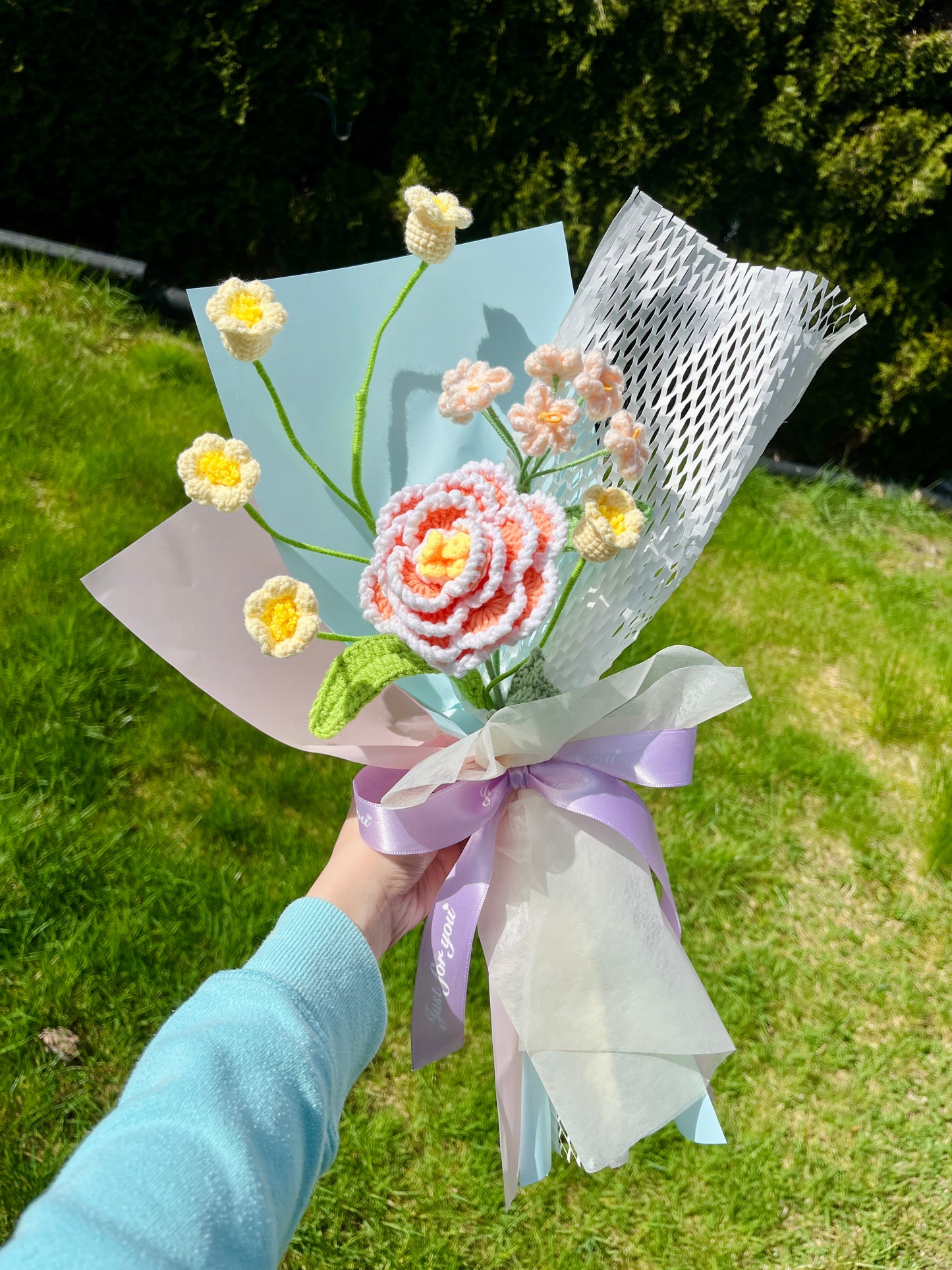 Mixed Small Peony Crochet Flowers Bouquet with package Style 1