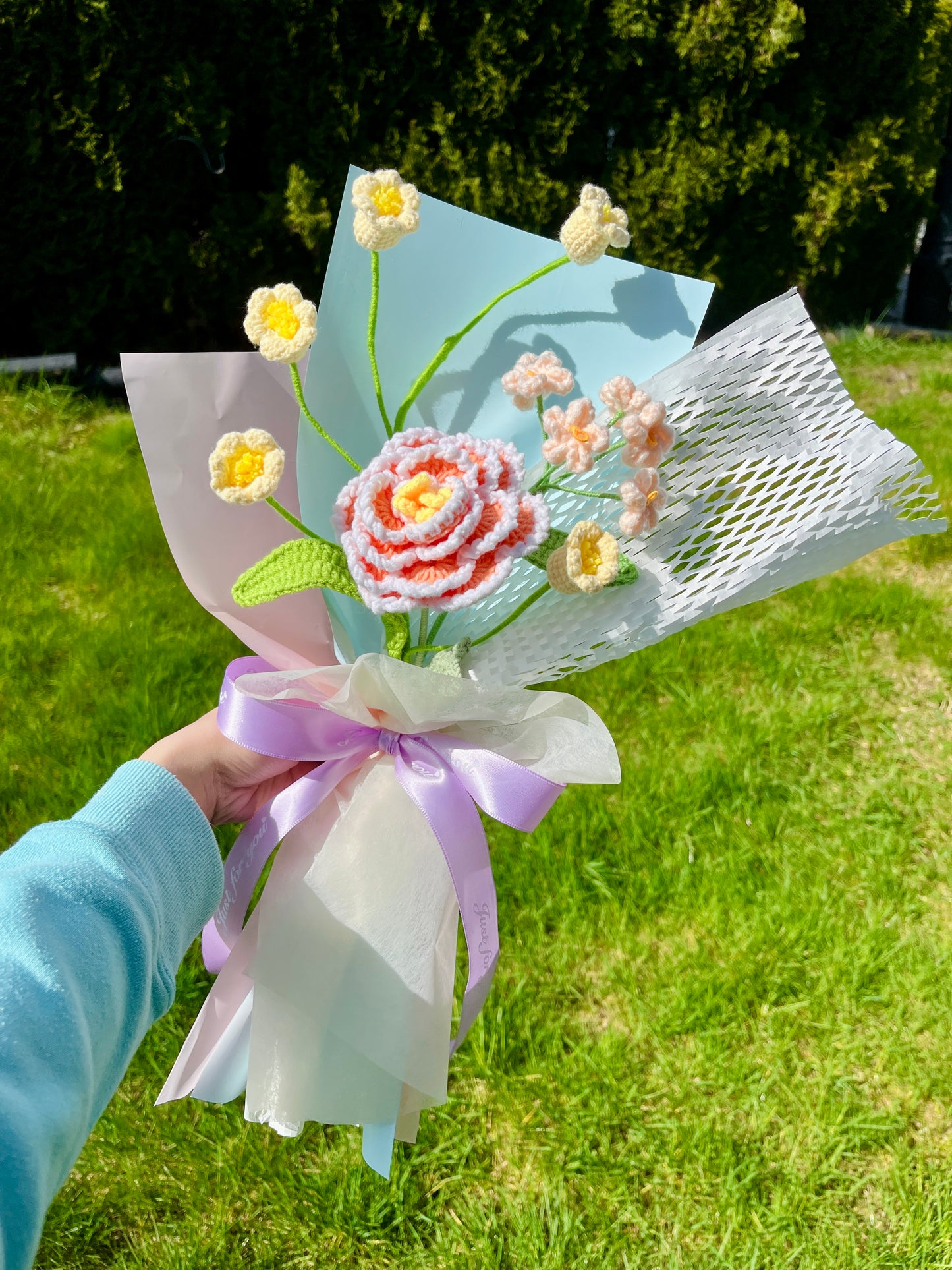 Mixed Small Peony Crochet Flowers Bouquet with package Style 1
