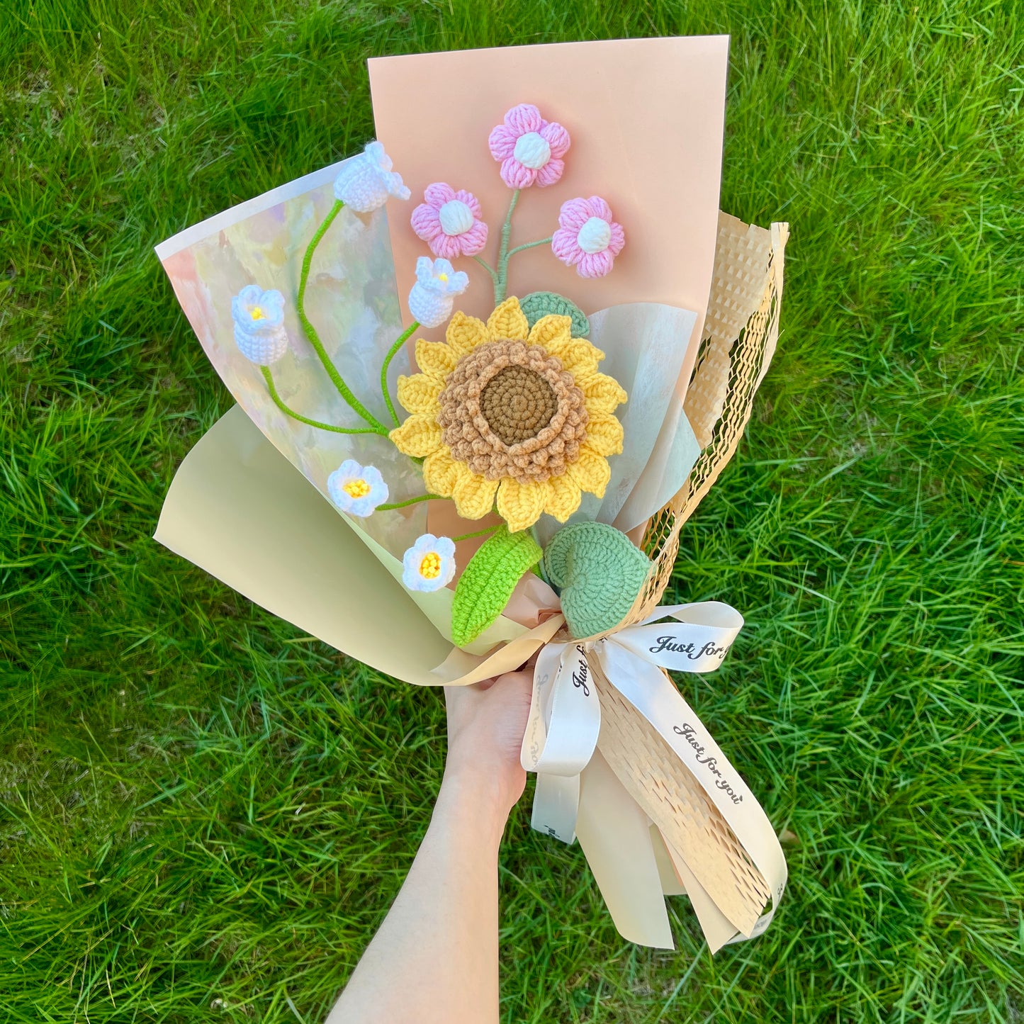 Mixed Sunflower Crochet Flowers Bouquet with package