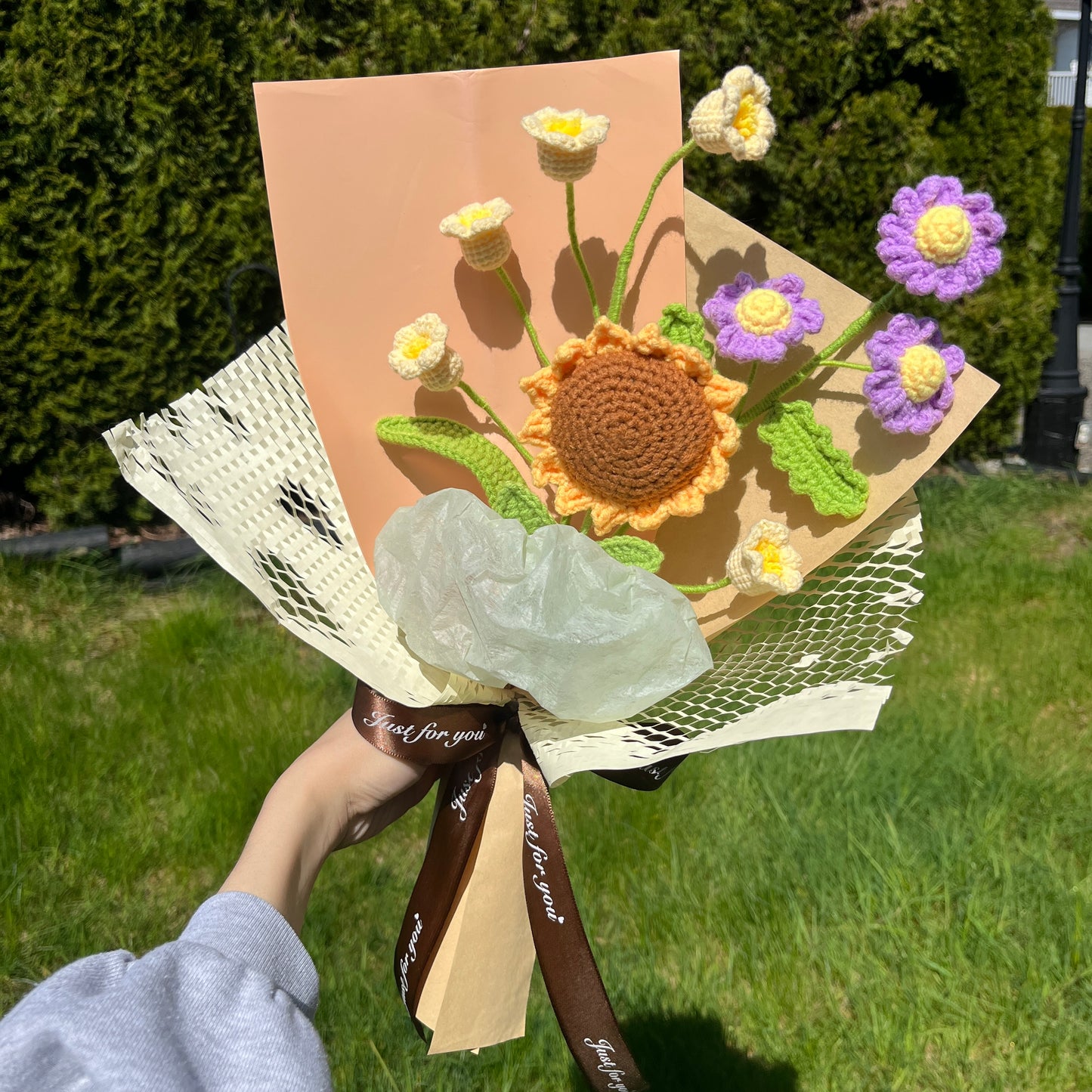 Mixed Small Sunflower Crochet Flowers Bouquet with package