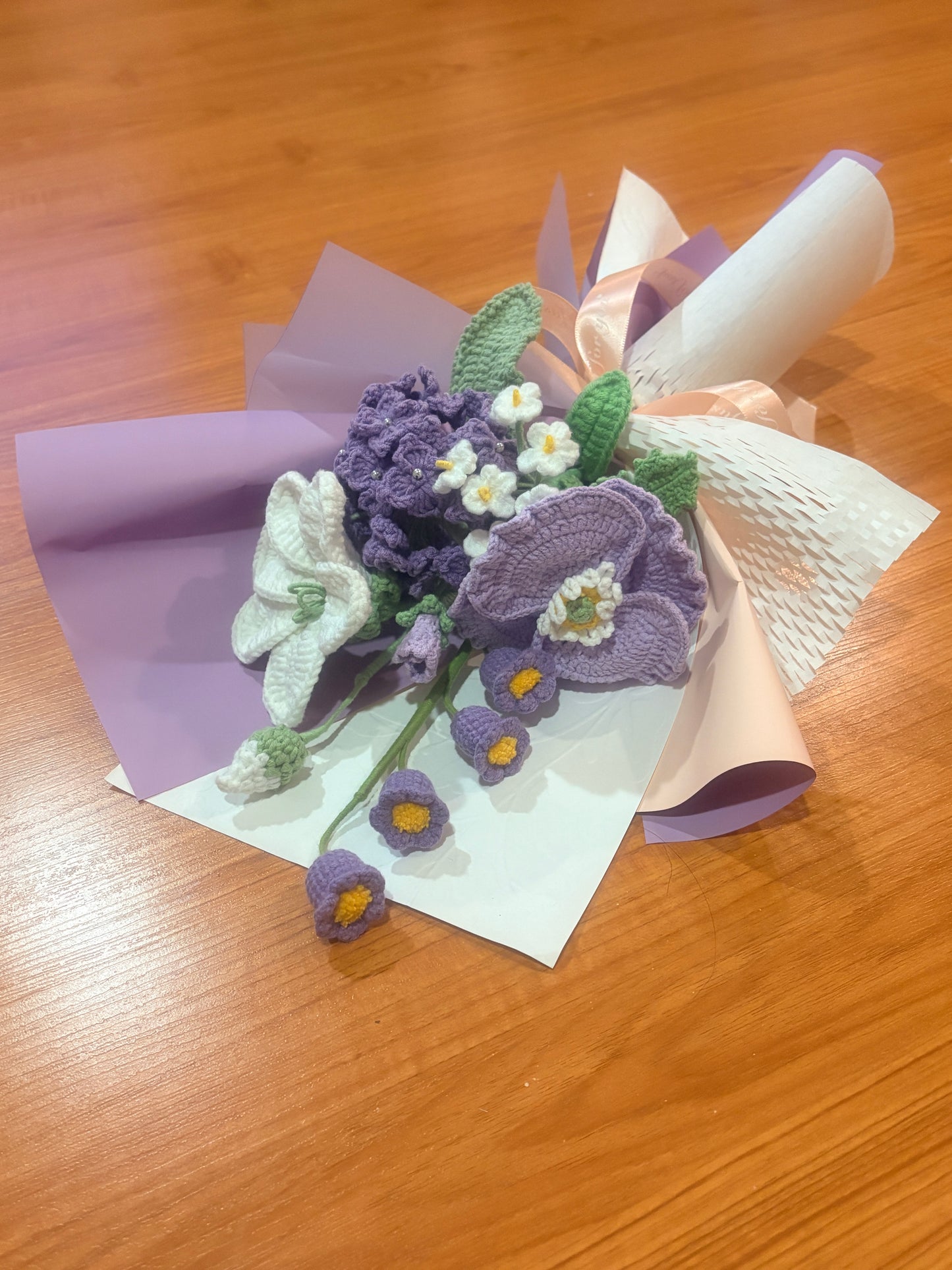 Mixed Purple Crochet Flower Bouquet with Package Style C