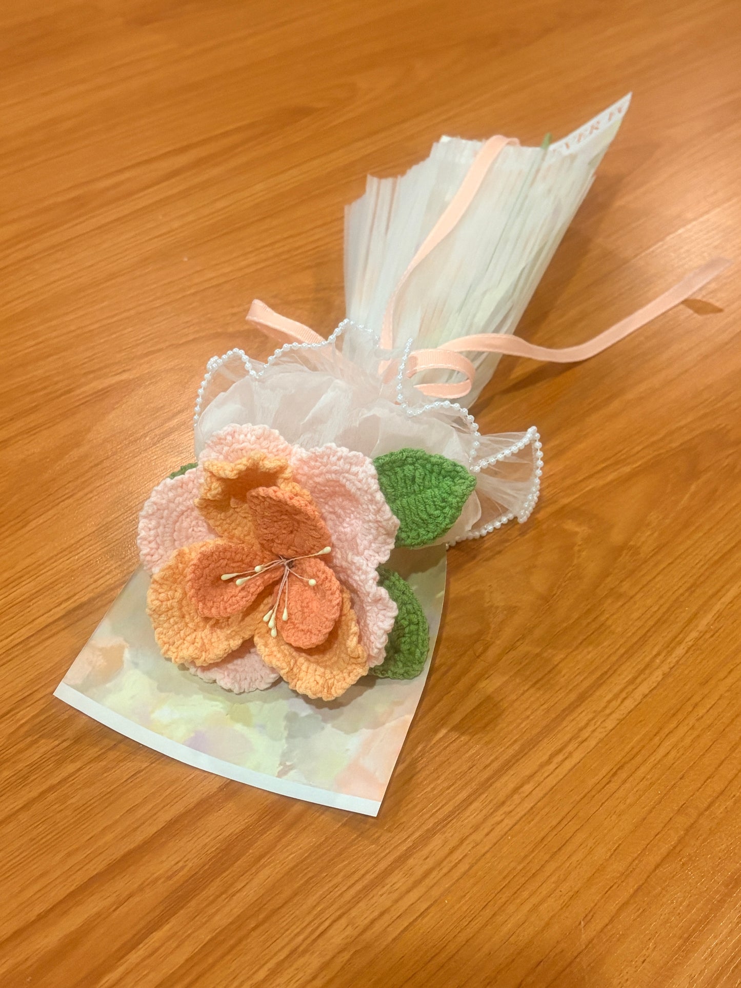 Single Stem Pink & Orange French Rose Bouquet with Package