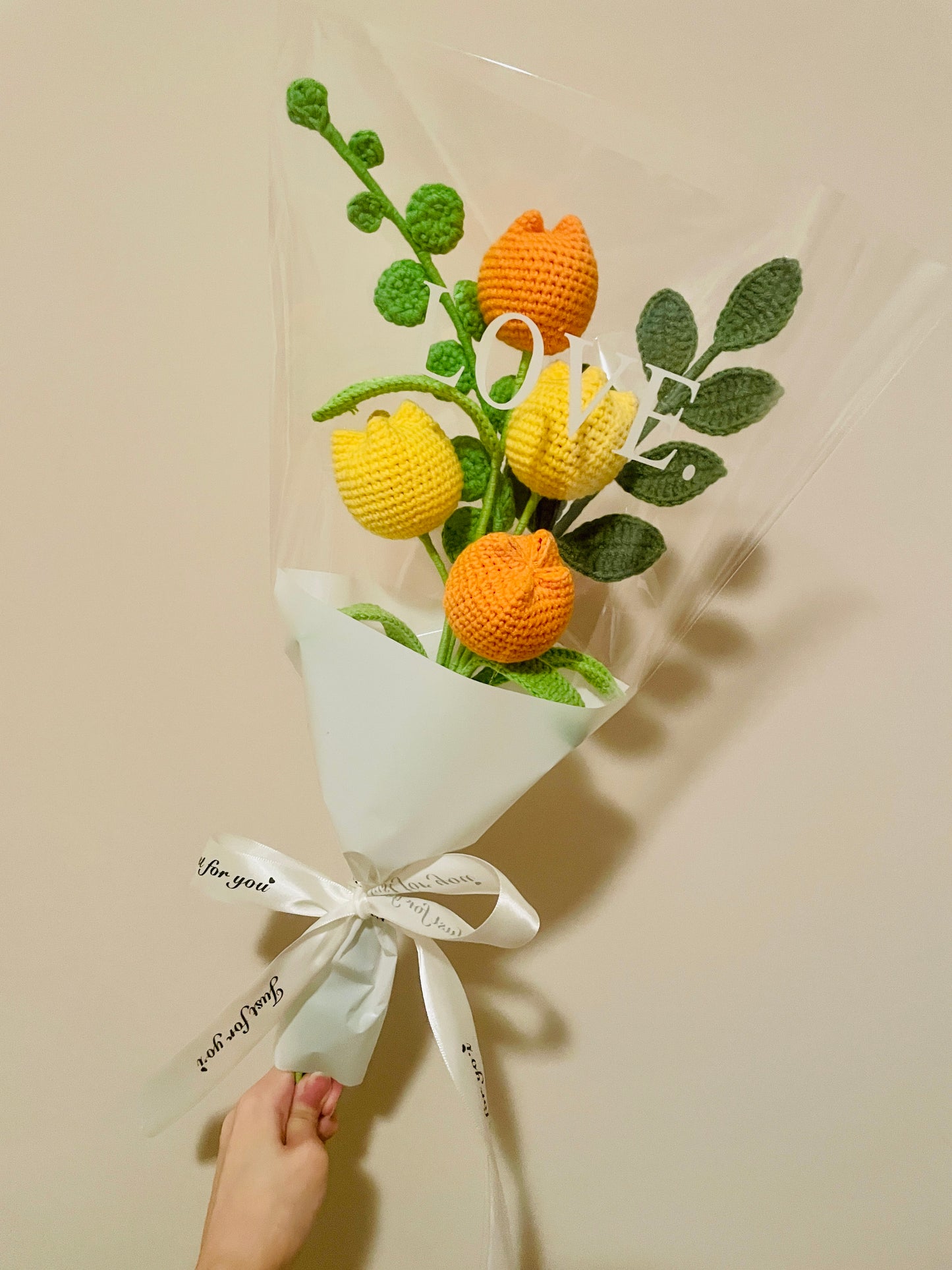 4 Stems Yellow & Orange Tulips Bouquet with package