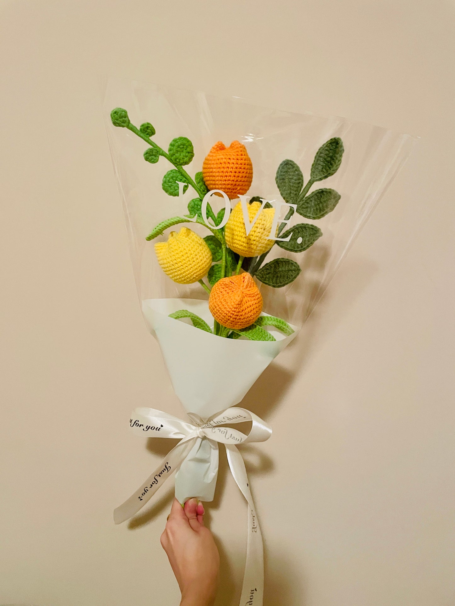 4 Stems Yellow & Orange Tulips Bouquet with package
