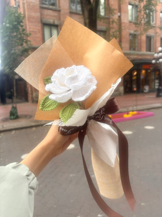 Single Stem White French Rose Bouquet with Package