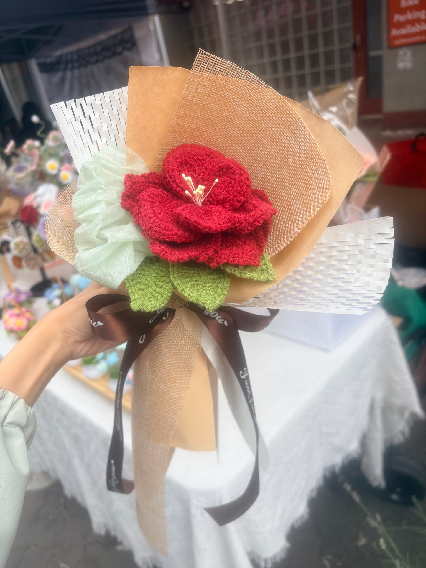 Single Stem Red French Rose Bouquet with Package