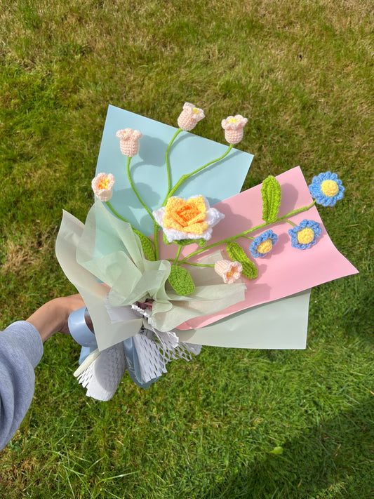 Mixed Small Rose Crochet Flowers Bouquet with package