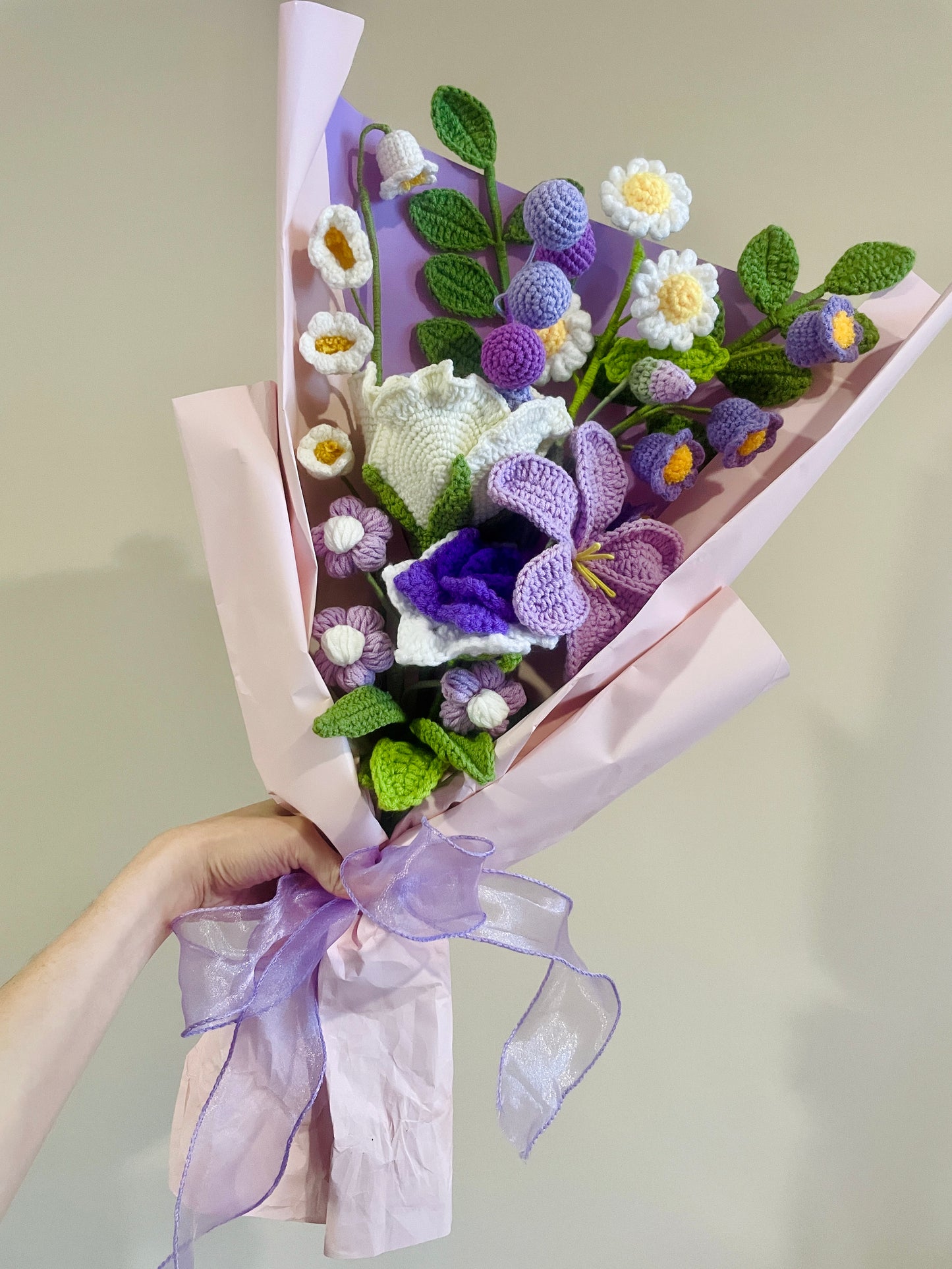 Mixed Purple Crochet Flowers Bouquet with package Style A