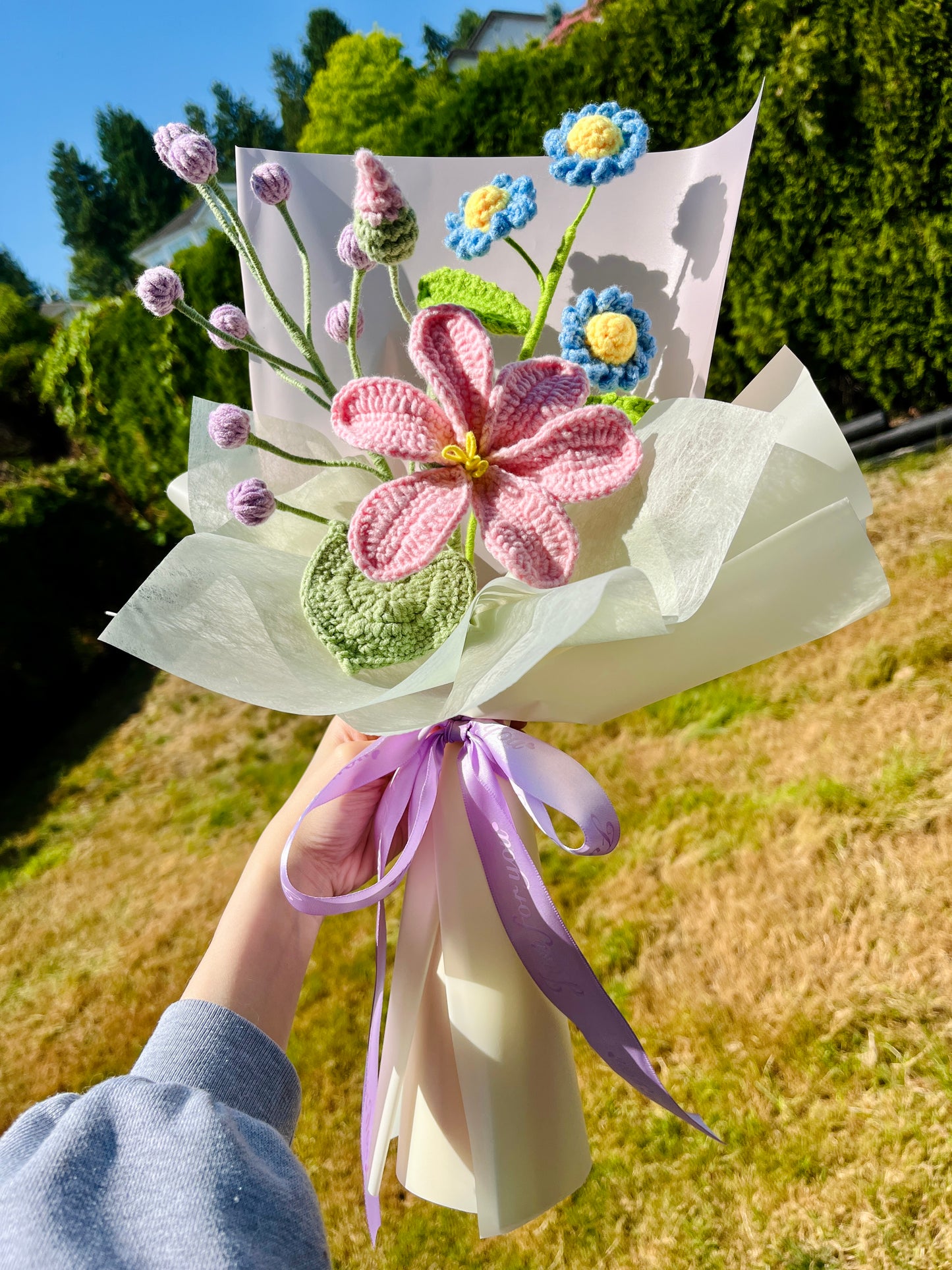 Mixed Small Tung Crochet Flowers Bouquet with package
