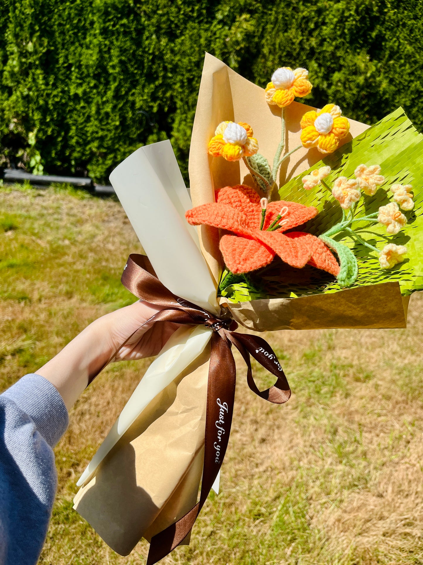 Mixed Small Lilly Crochet Flowers Bouquet with package