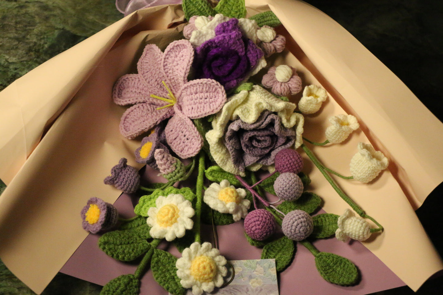 Mixed Purple Crochet Flowers Bouquet with package Style A