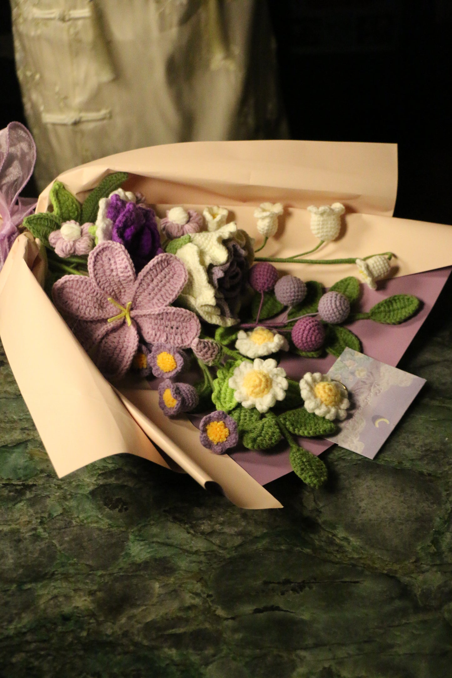 Mixed Purple Crochet Flowers Bouquet with package Style A