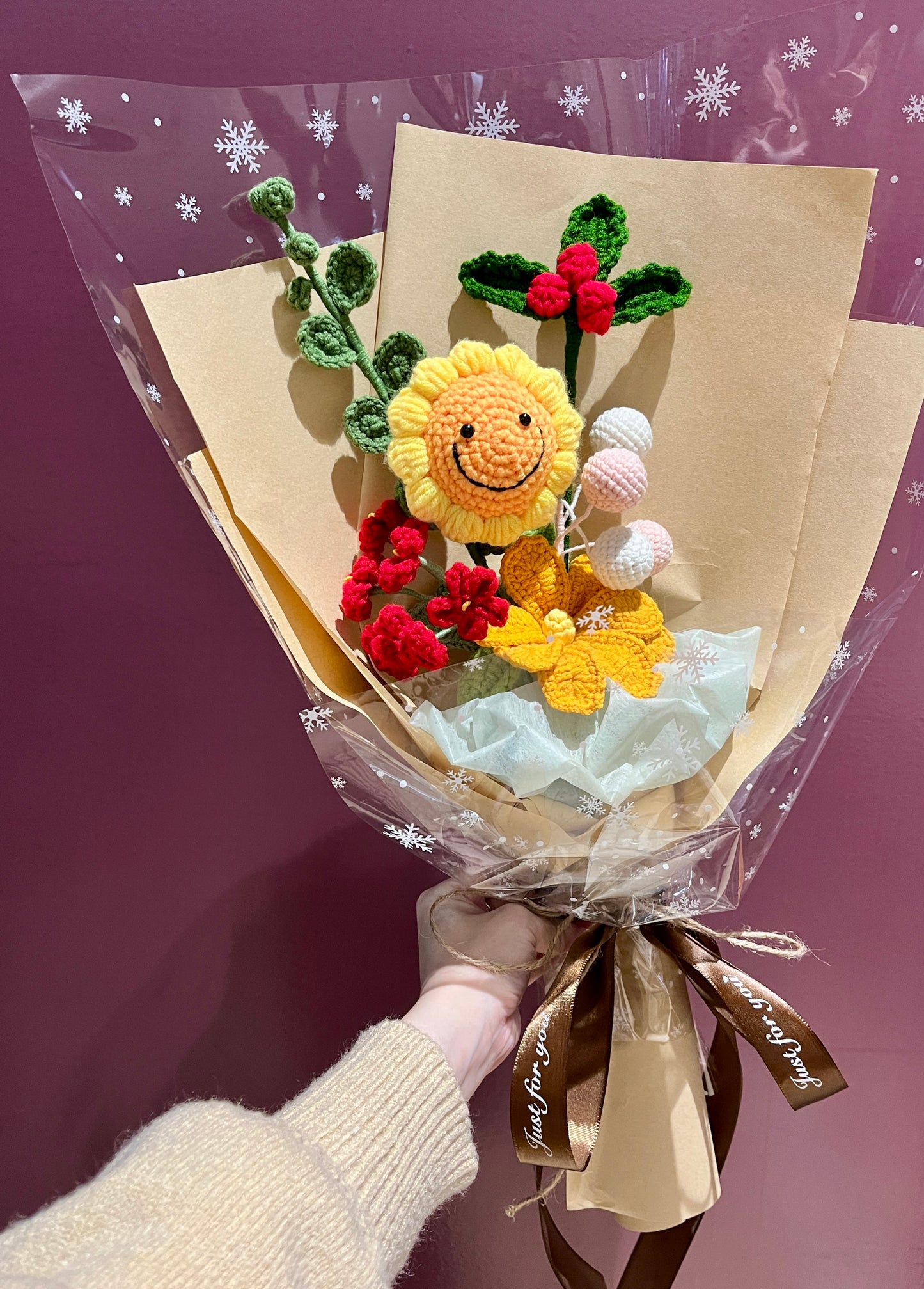 Mixed Christmas Crochet Flowers Bouquet with package - Style B