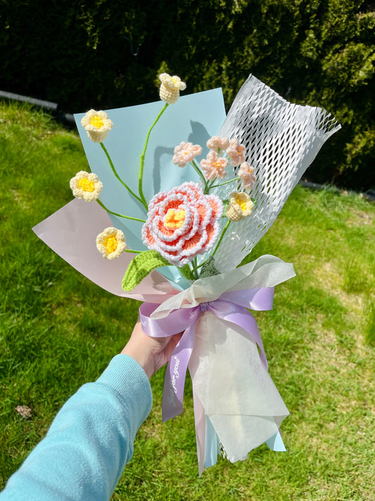 Mixed Small Peony Crochet Flowers Bouquet with package Style 1