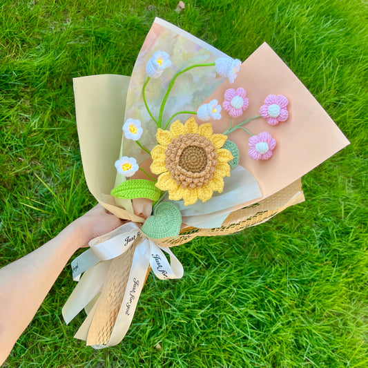 Mixed Sunflower Crochet Flowers Bouquet with package