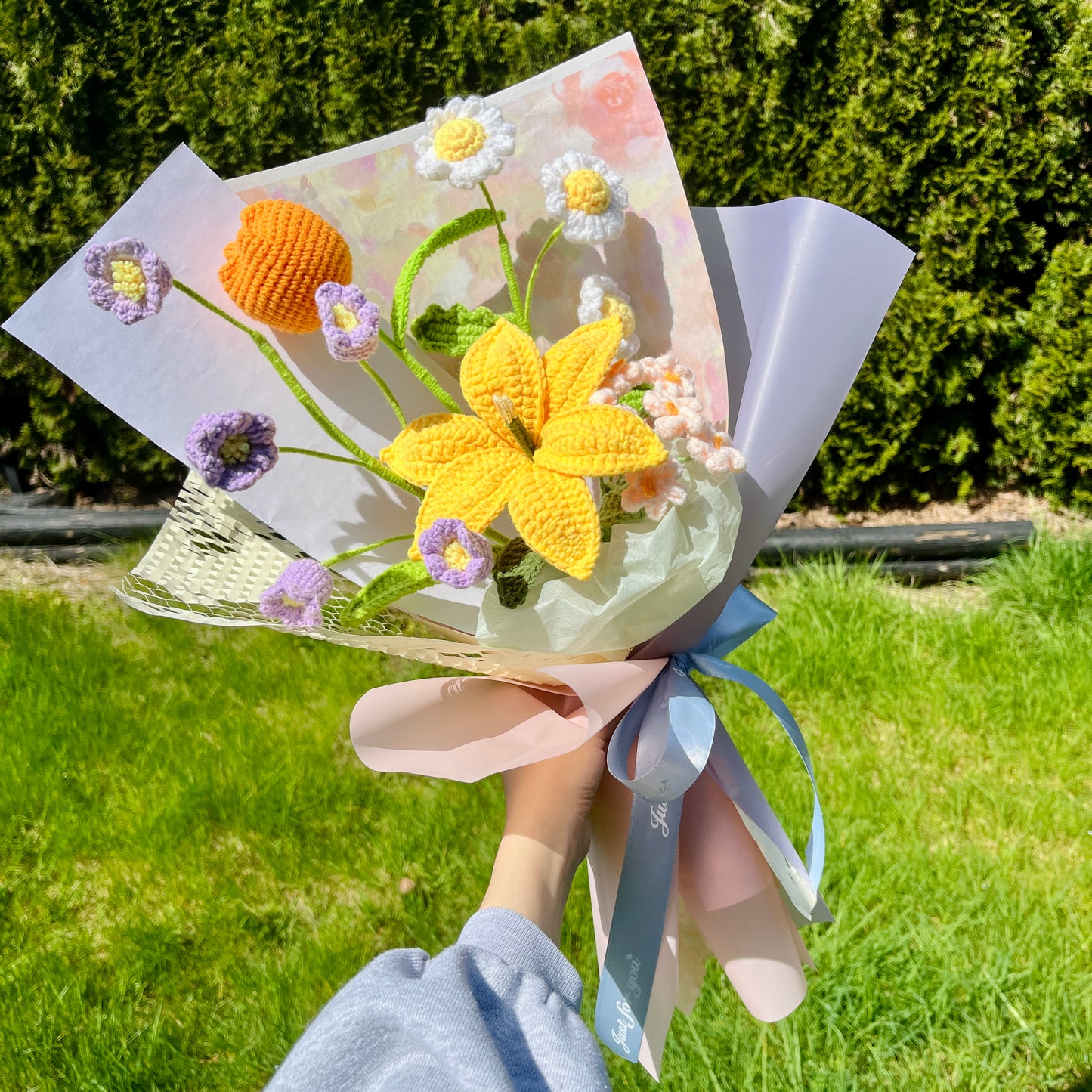 Mixed Lilly Crochet Flowers Bouquet with package